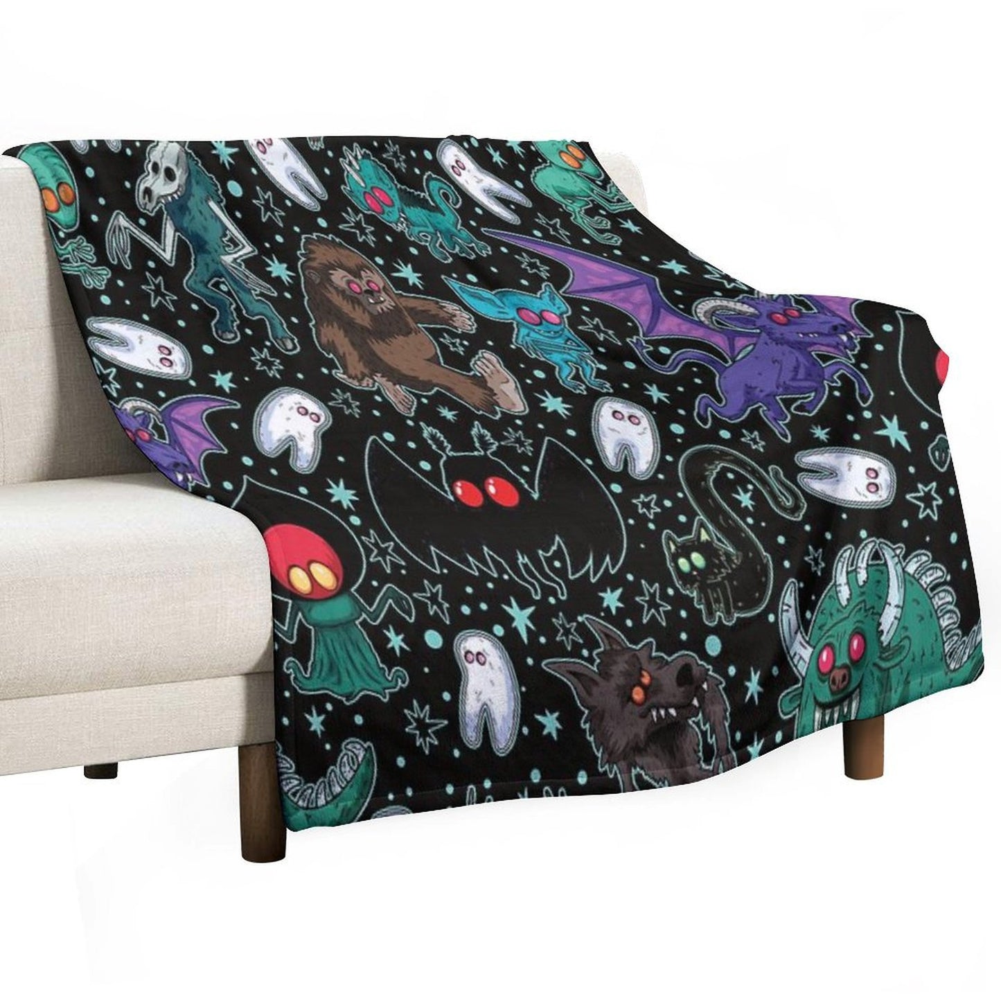Cryptids Night Black Throw Blanket