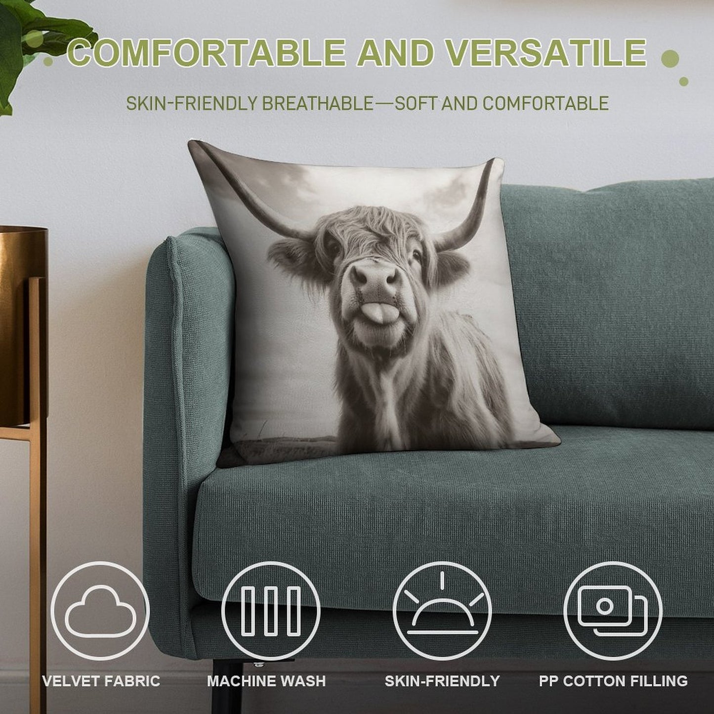 Cheeky Highland Cow Soft Bedroom Essential Throw Pillow