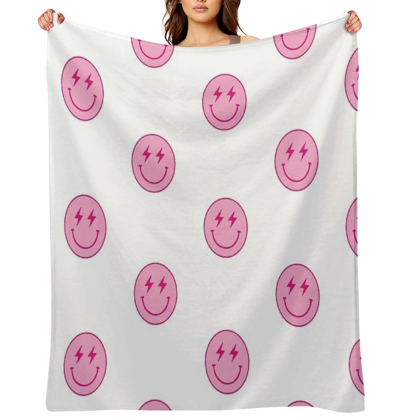 Hot Pink Lighting Bolt Smiley Face Throw Blanket