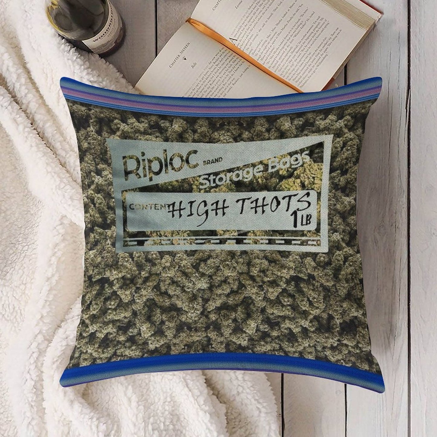 Weed Baggie Linen Throw Pillow Cover