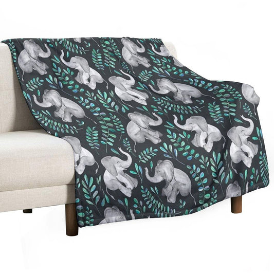 Laughing Baby Elephants – Emerald And Turquoise Throw Blanket