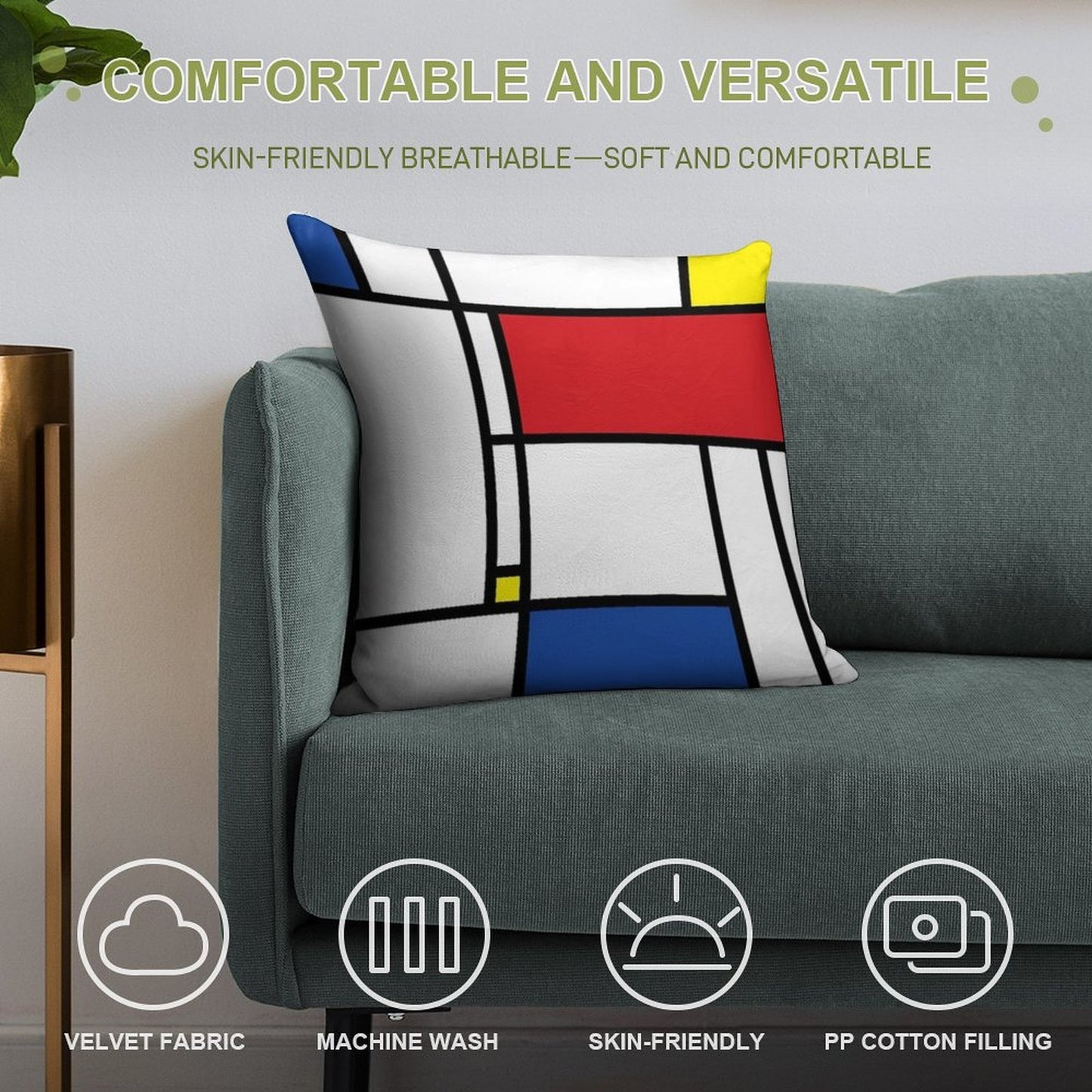 Mondrian Minimalist De Stijl Modern Art © Fatfatin Soft Easy Maintenance Throw Pillow