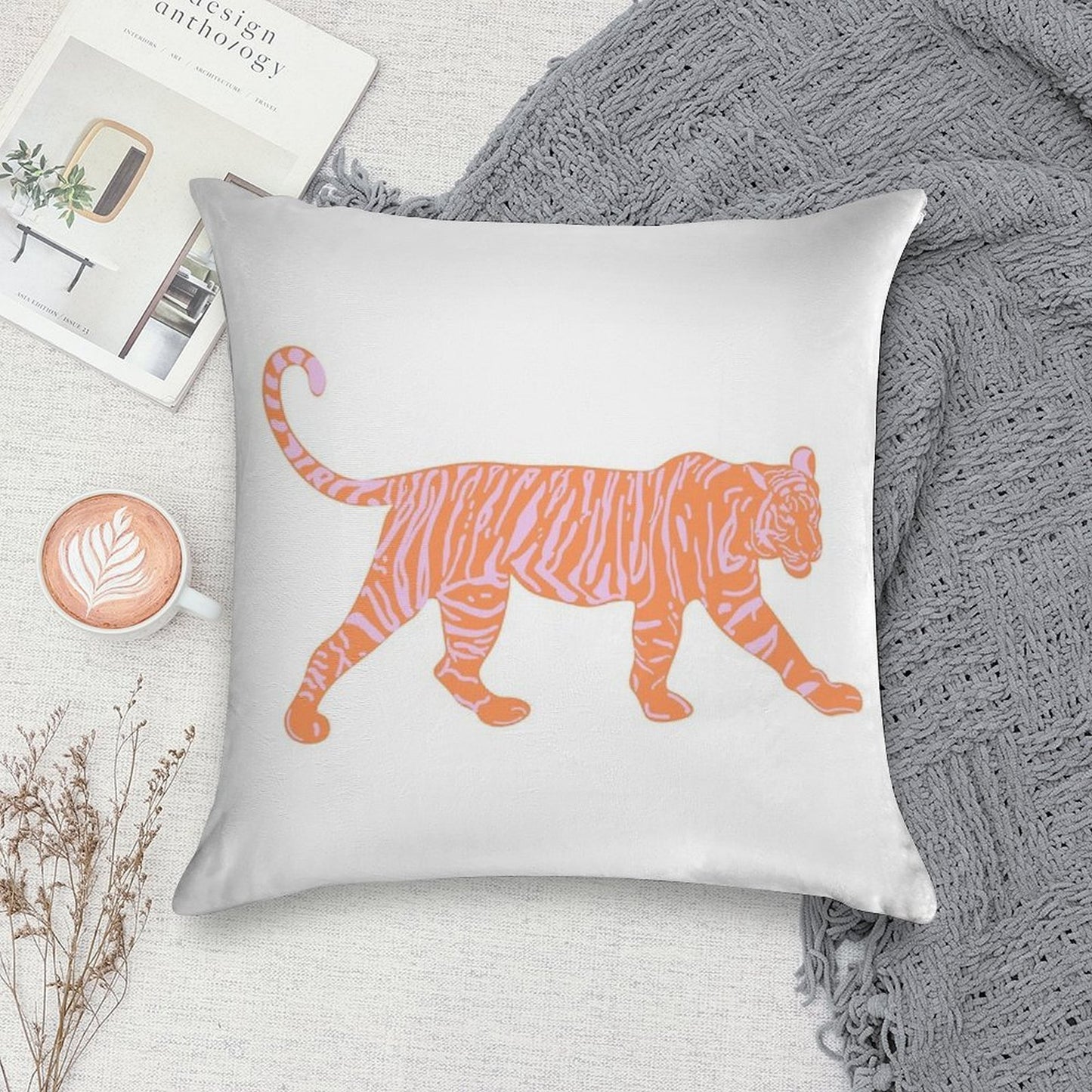 Orange And Pink Tiger Soft Multiple Sizes Throw Pillow