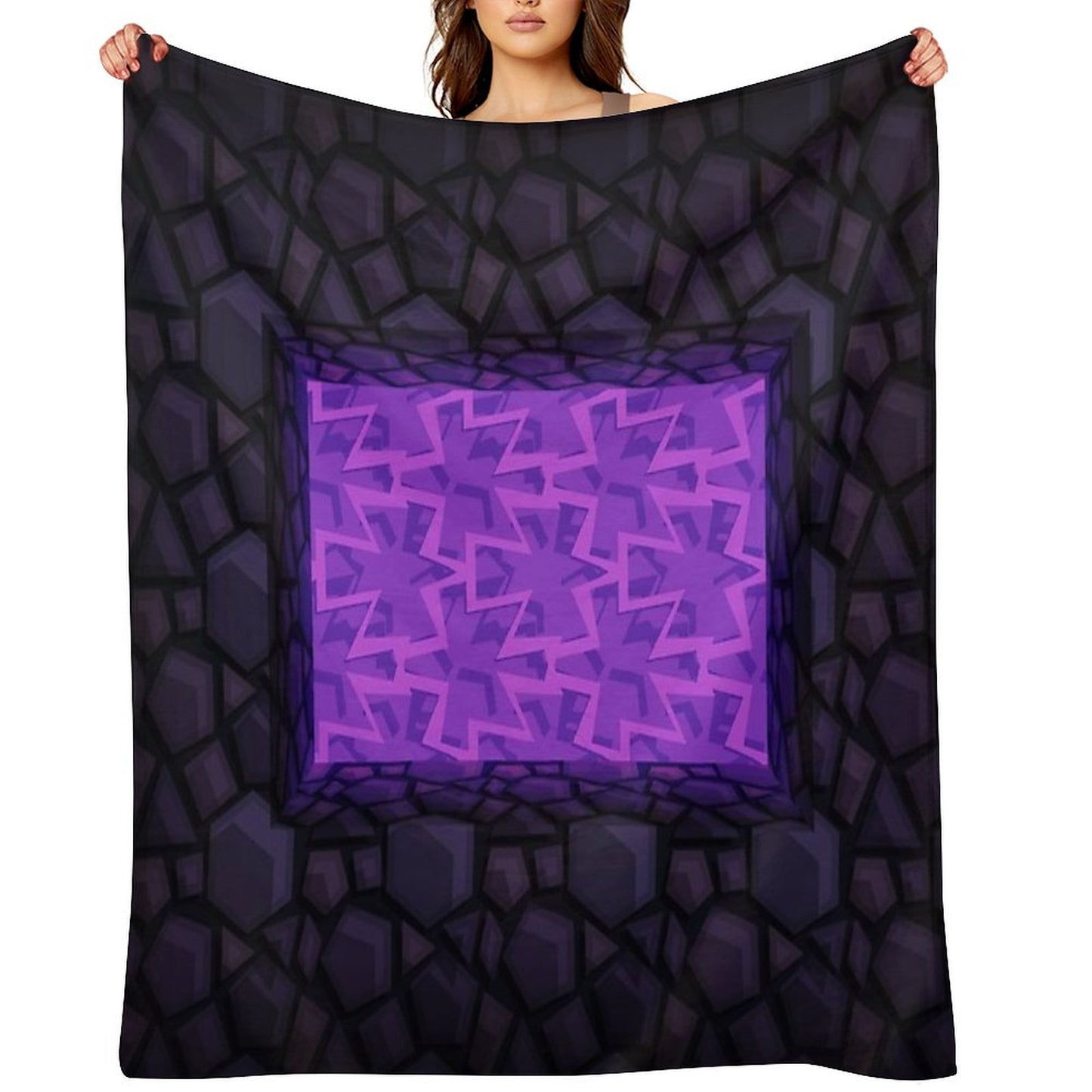 Obsidian Nether Portal - PureBDcraft Throw Blanket