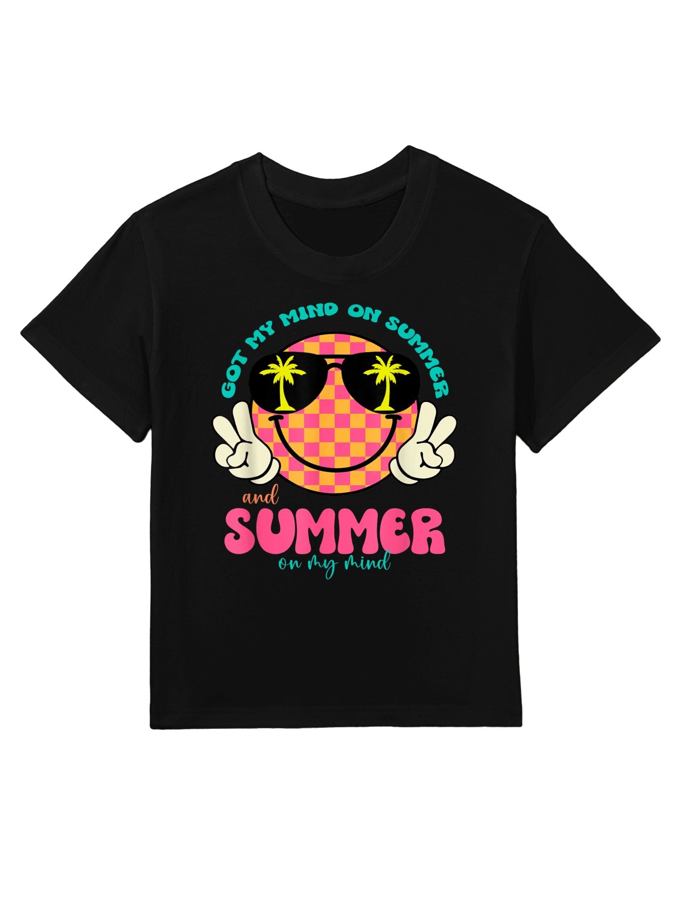 Groovy Happy Face Summer Vibes Got My Mind On Summer Teacher Kids T-Shirt