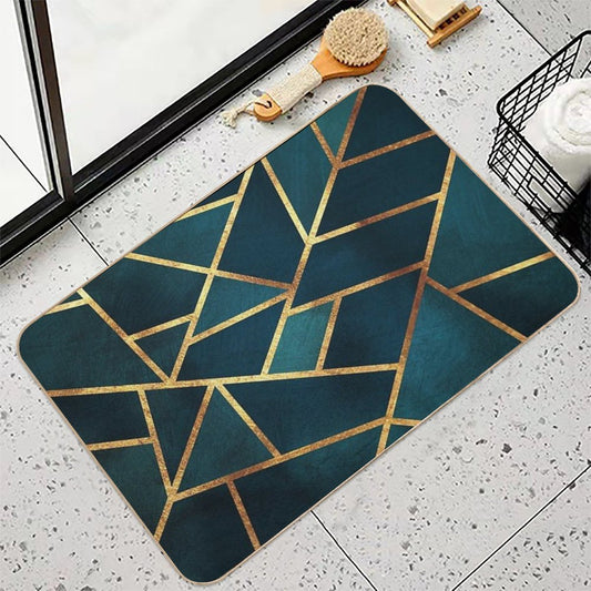 Midnight Green Gold Stone Geometric Bath Mat