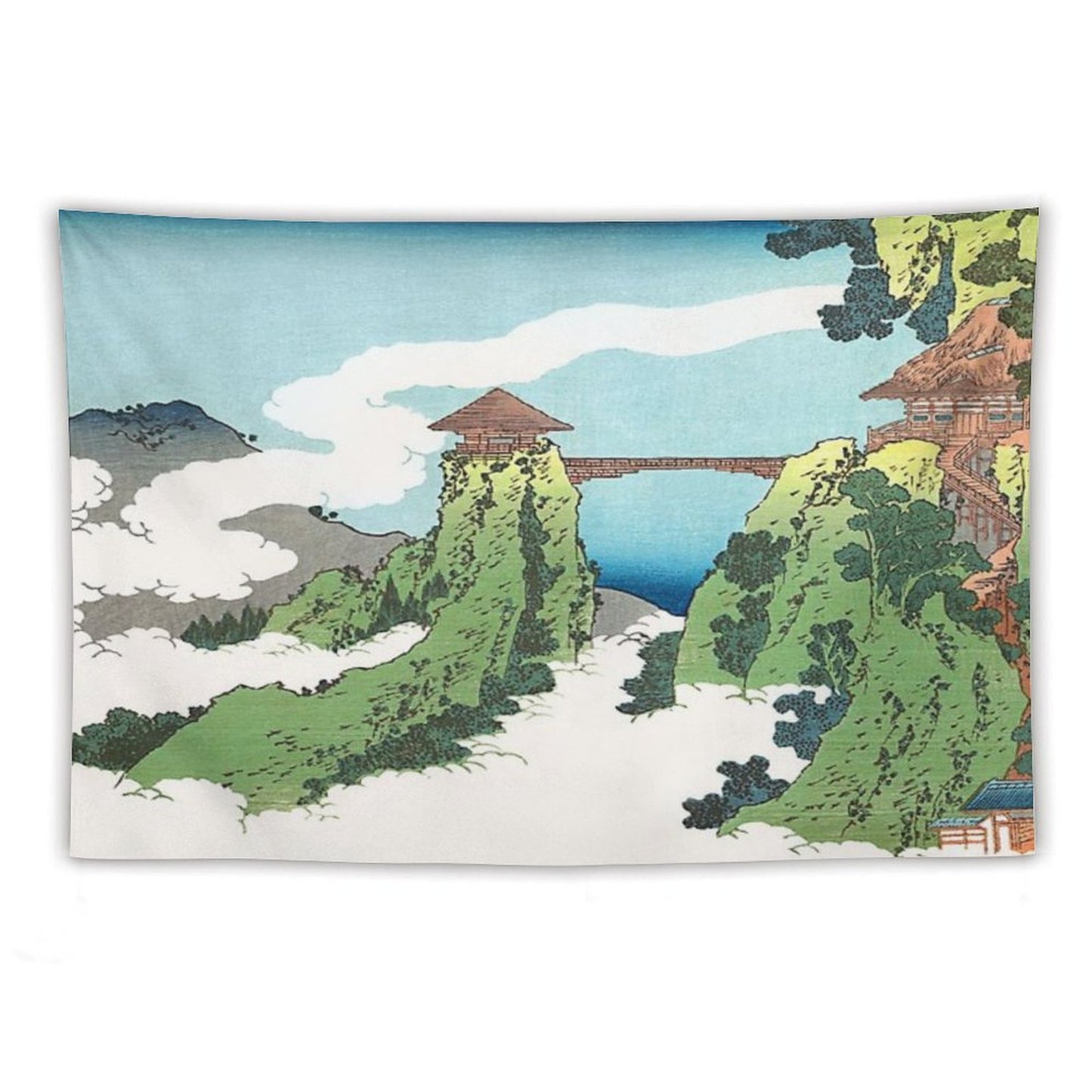 The Hanging-cloud Bridge at Mount Gyodo Near Ashikaga by Katsushika Hokusai Tapestry