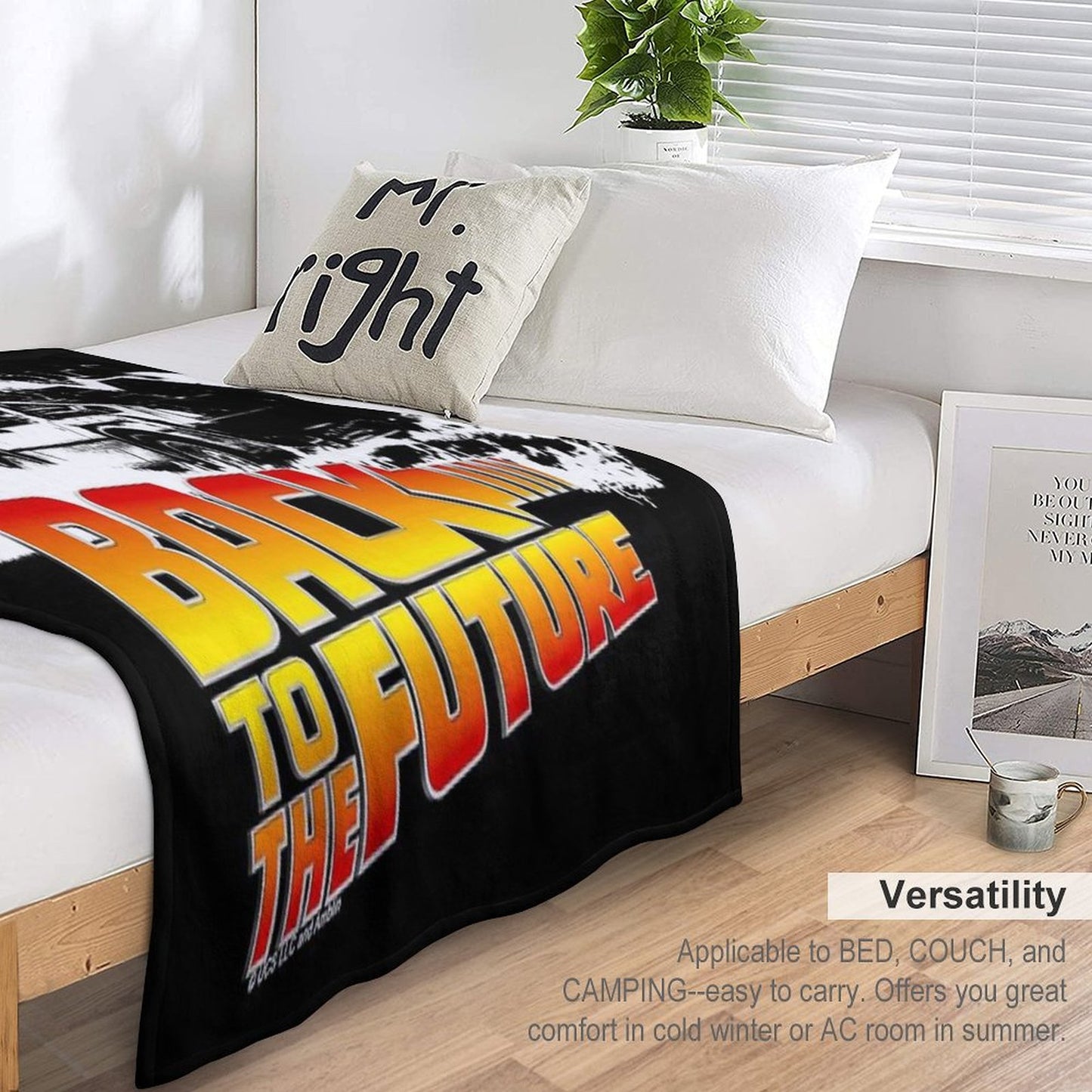 Back to The Future - DeLorean Fire Tracks, Marty And Doc Stencil Fan Art Throw Blanket