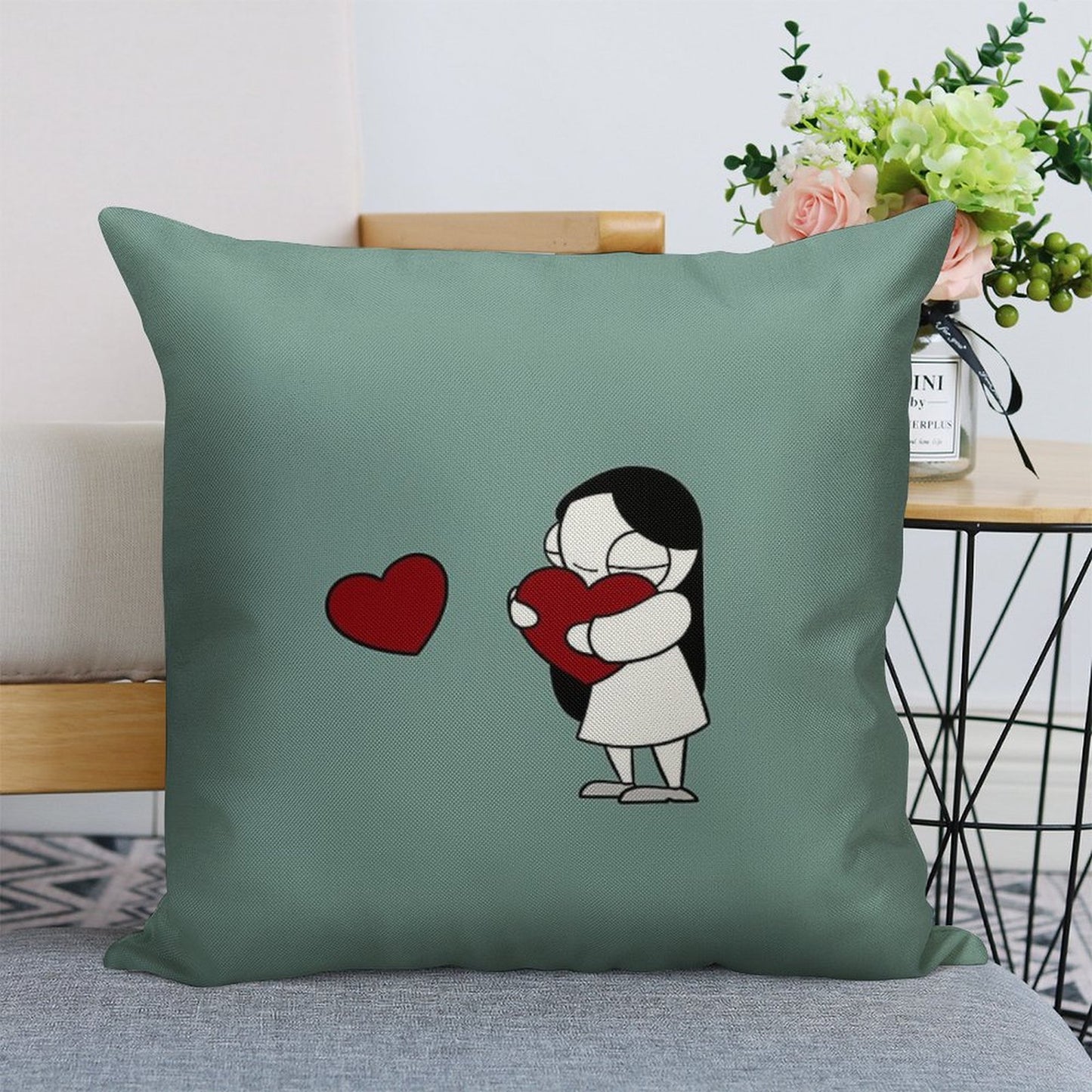 Catana Hearts Linen Throw Pillow Cover