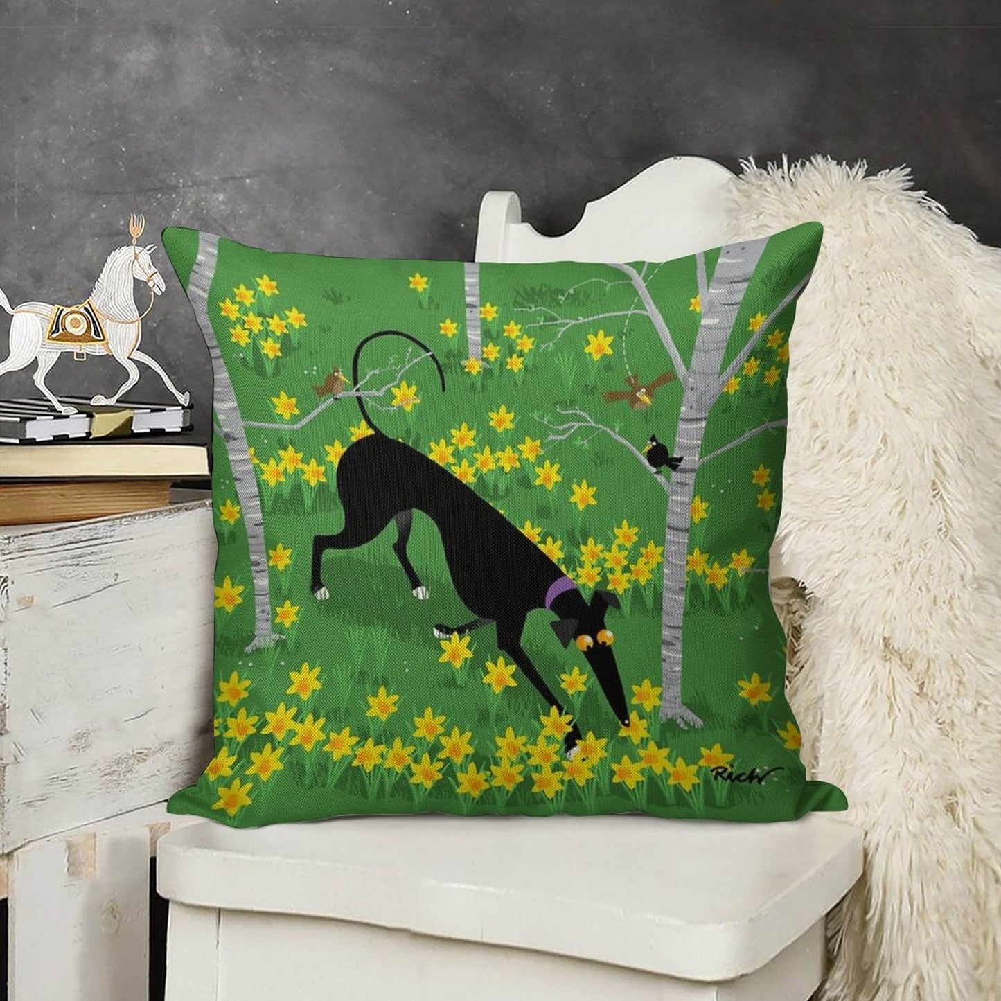 Daffodil Hound Linen Throw Pillow Cover