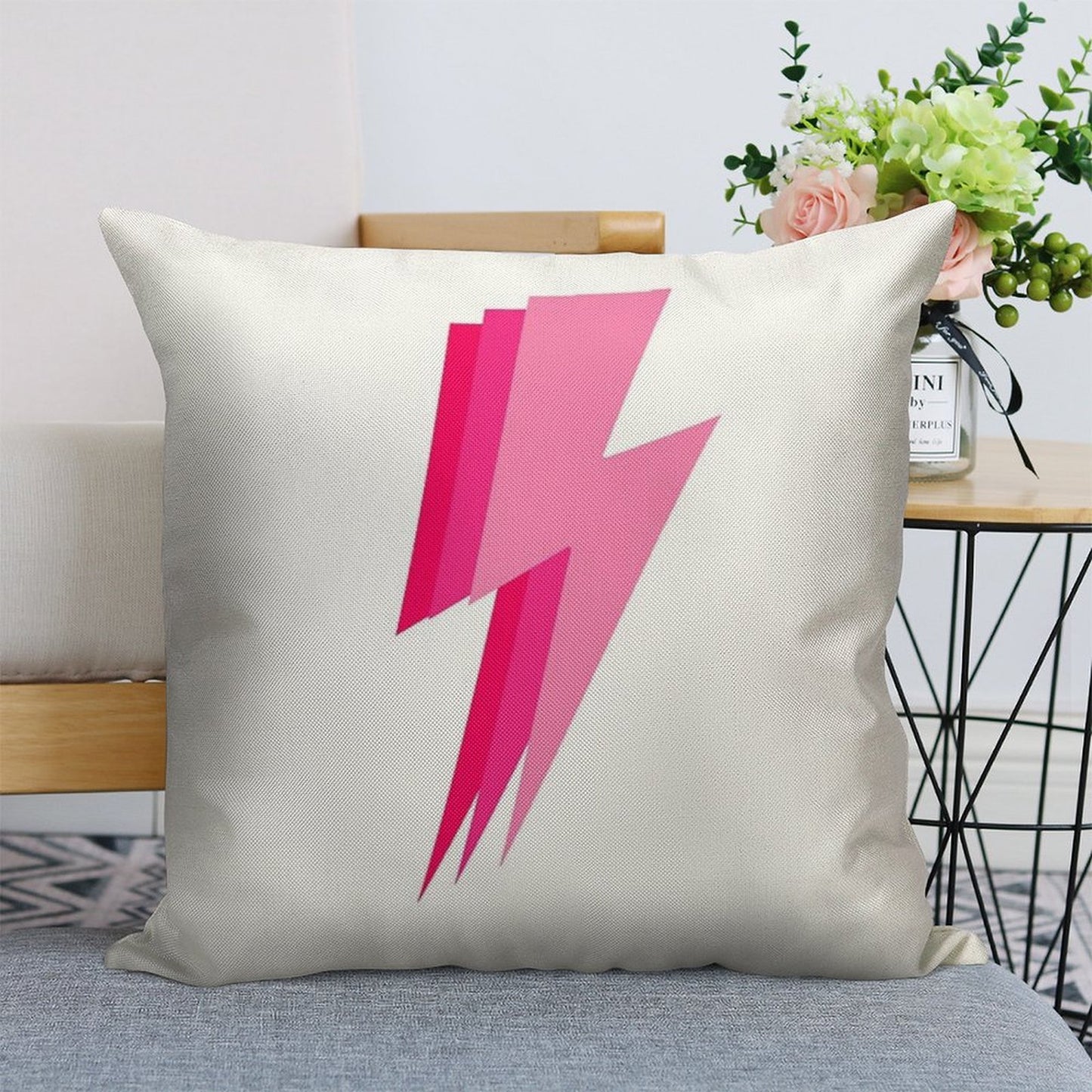 3 Pink Lightning Bolt Linen Throw Pillow Cover