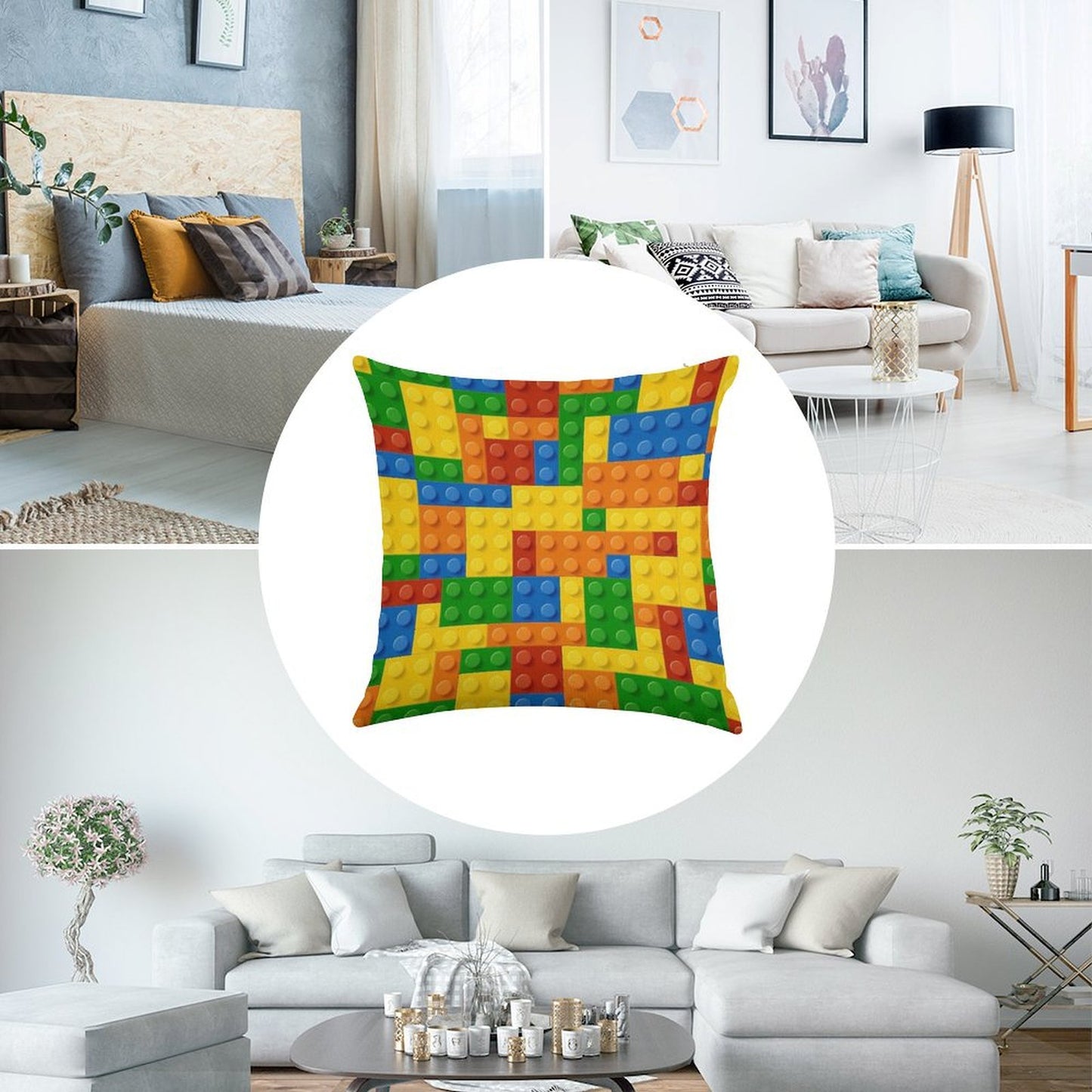 Building Blocks Construction Brick Linen Throw Pillow Cover