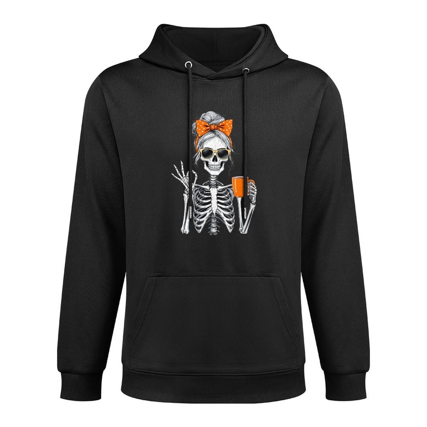 Womens Halloween Skeleton Messy Bun Coffee Funny Spooky Mom Adjustable Hood Hoodie