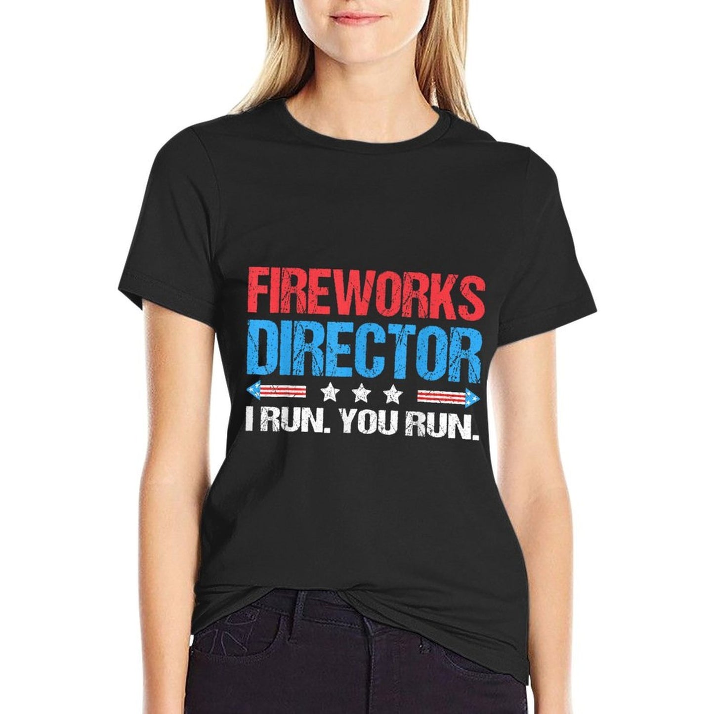 Fireworks Director - I Run You Run Funny 4th Of July Ribbed Collar T-Shirt