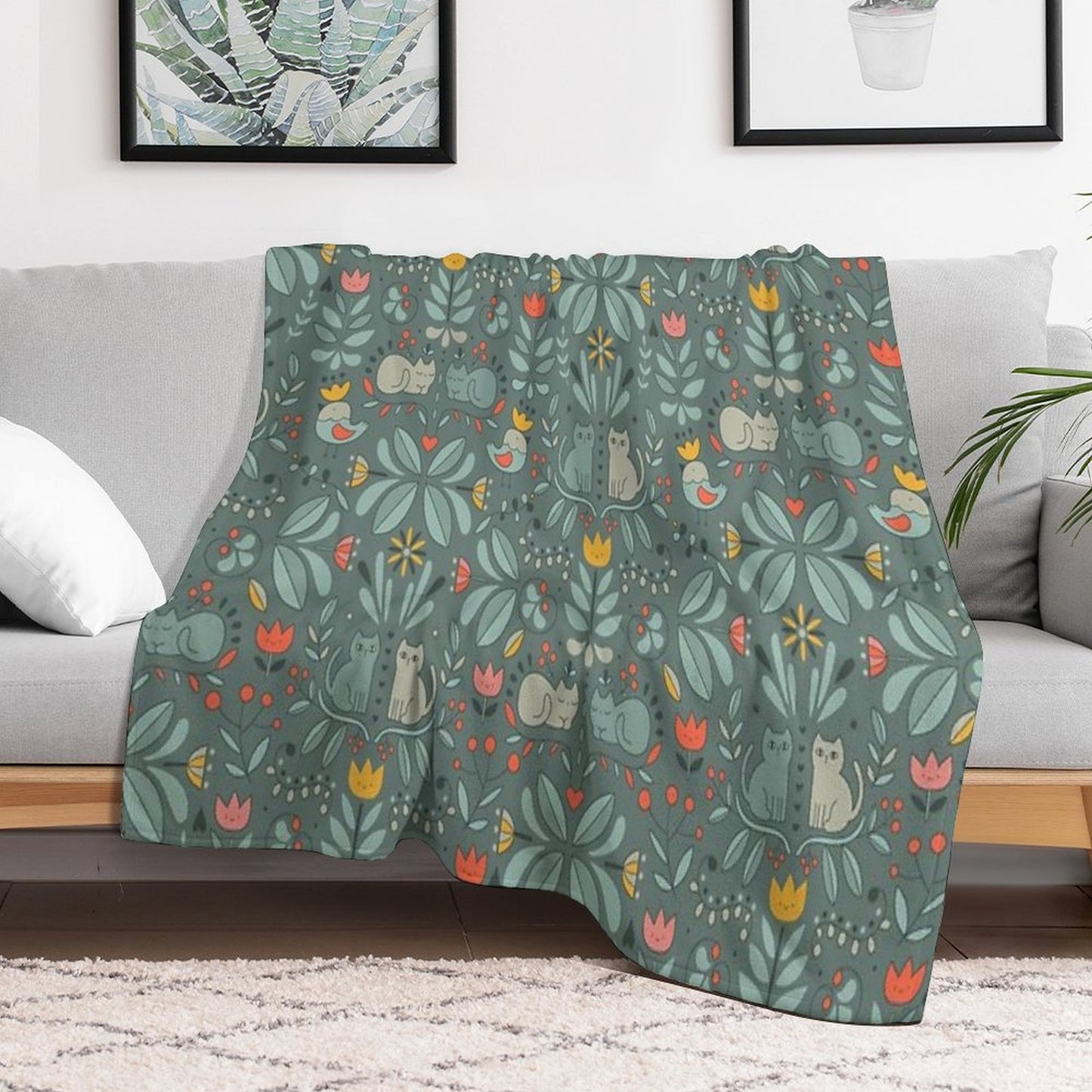 Swedish Folk Cats Throw Blanket