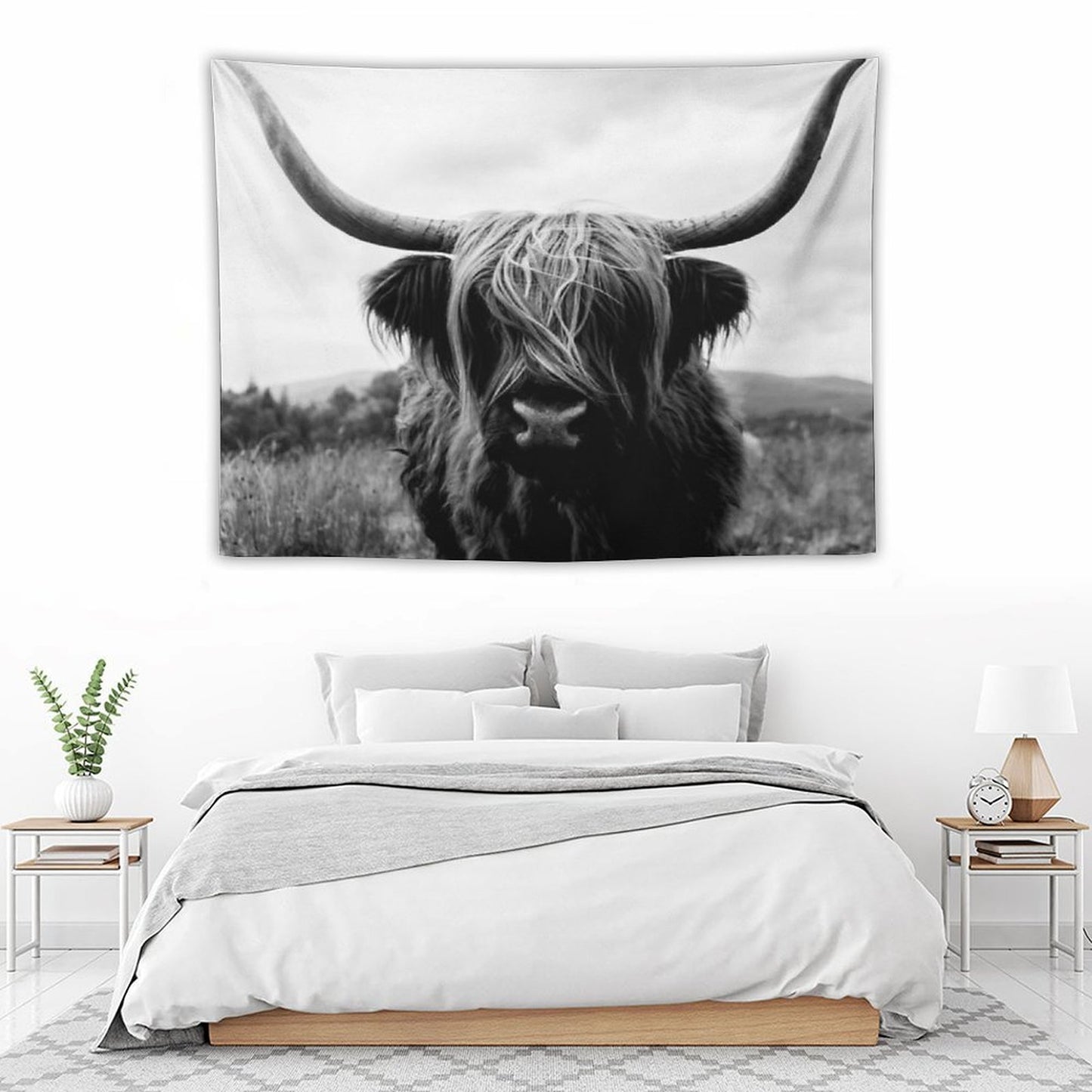 Scottish Highland Cattle - Black And White Animal Photography Tapestry