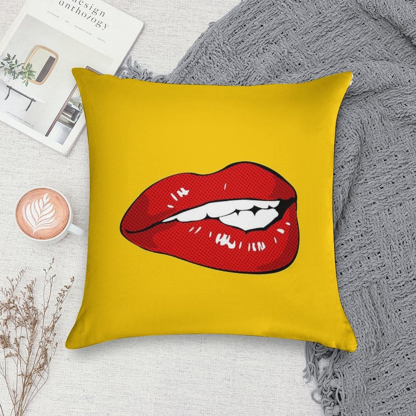 Sexy Biting Lips Throw Pillow Face Mask Soft Washable Throw Pillow