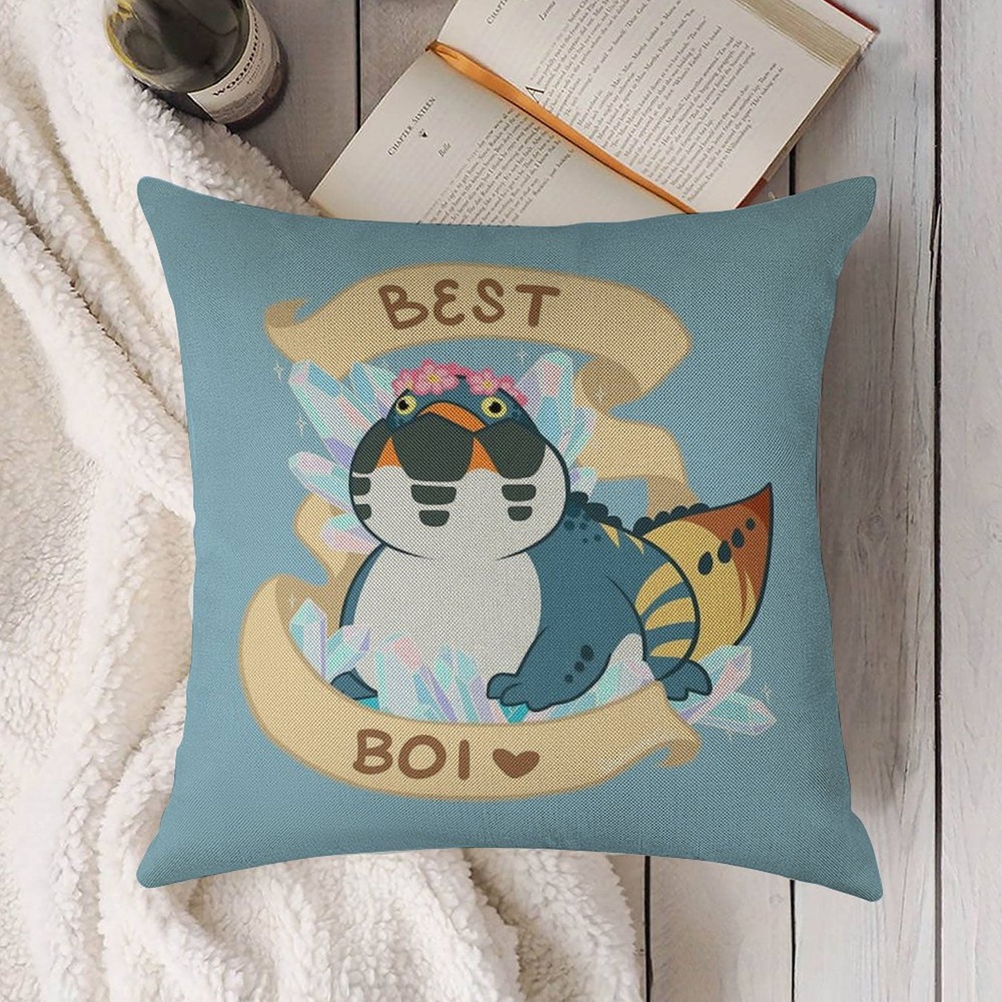 Dodogama Best Boi (MonHun World) Linen Throw Pillow Cover