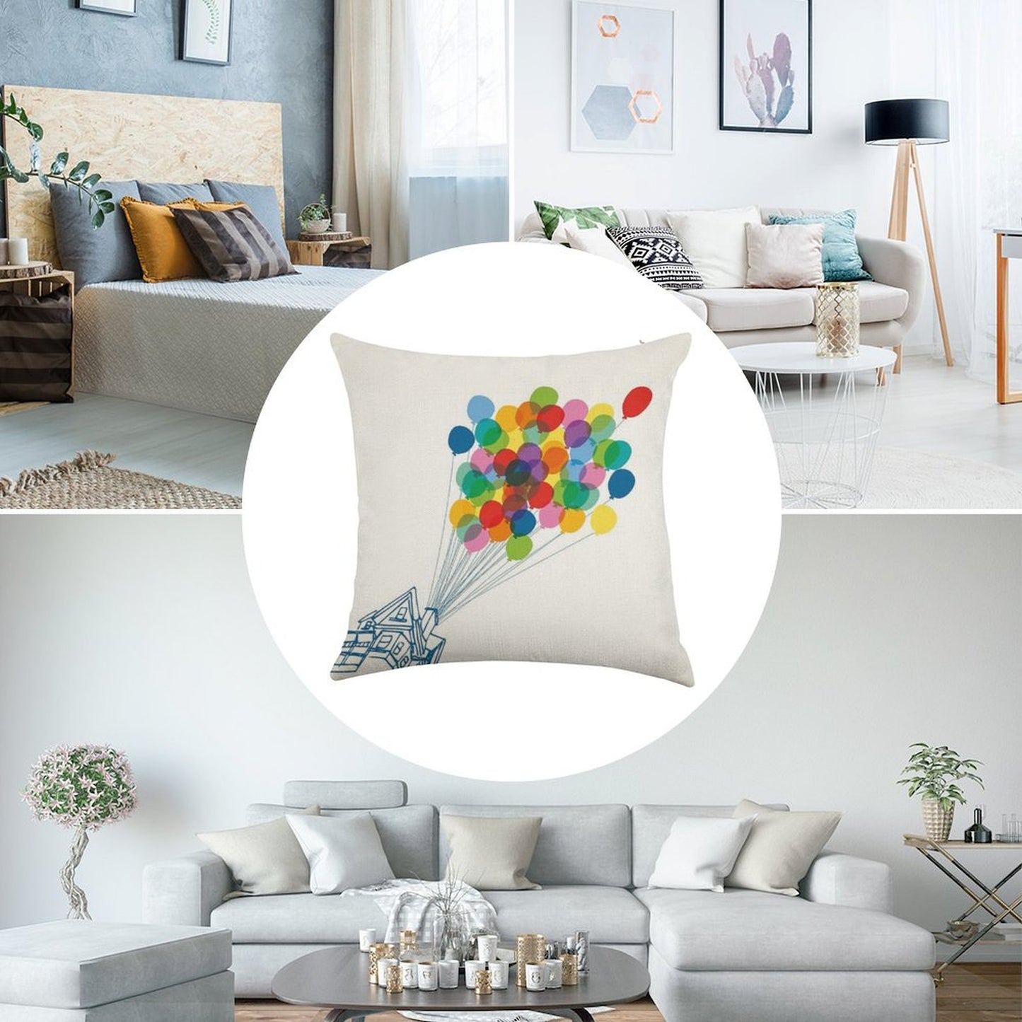 Up There - Up Linen Throw Pillow Cover