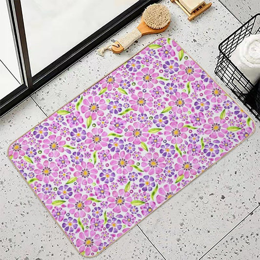 Gerbera Daisy Watercolor- Pink Purple Dirt-Trapping Bath Mat