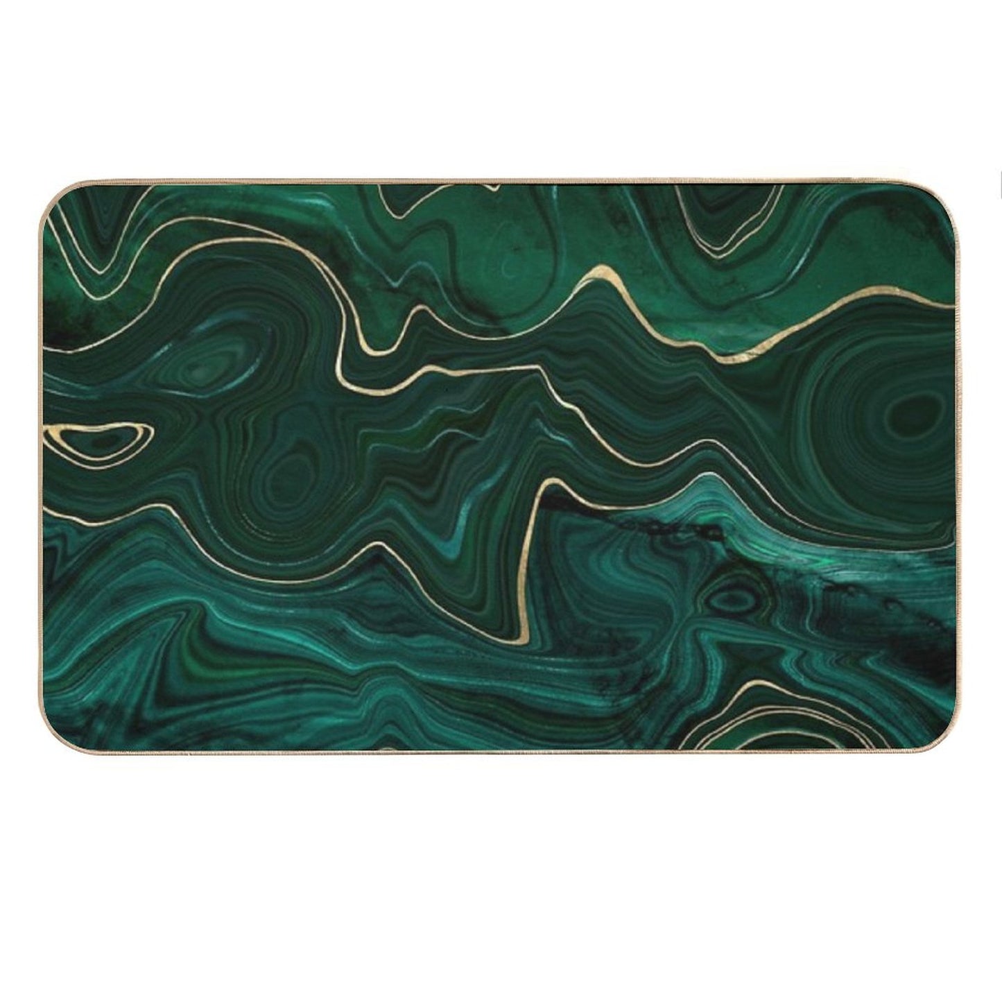 Emerald Green And Gold Malachite Pattern Bath Mat