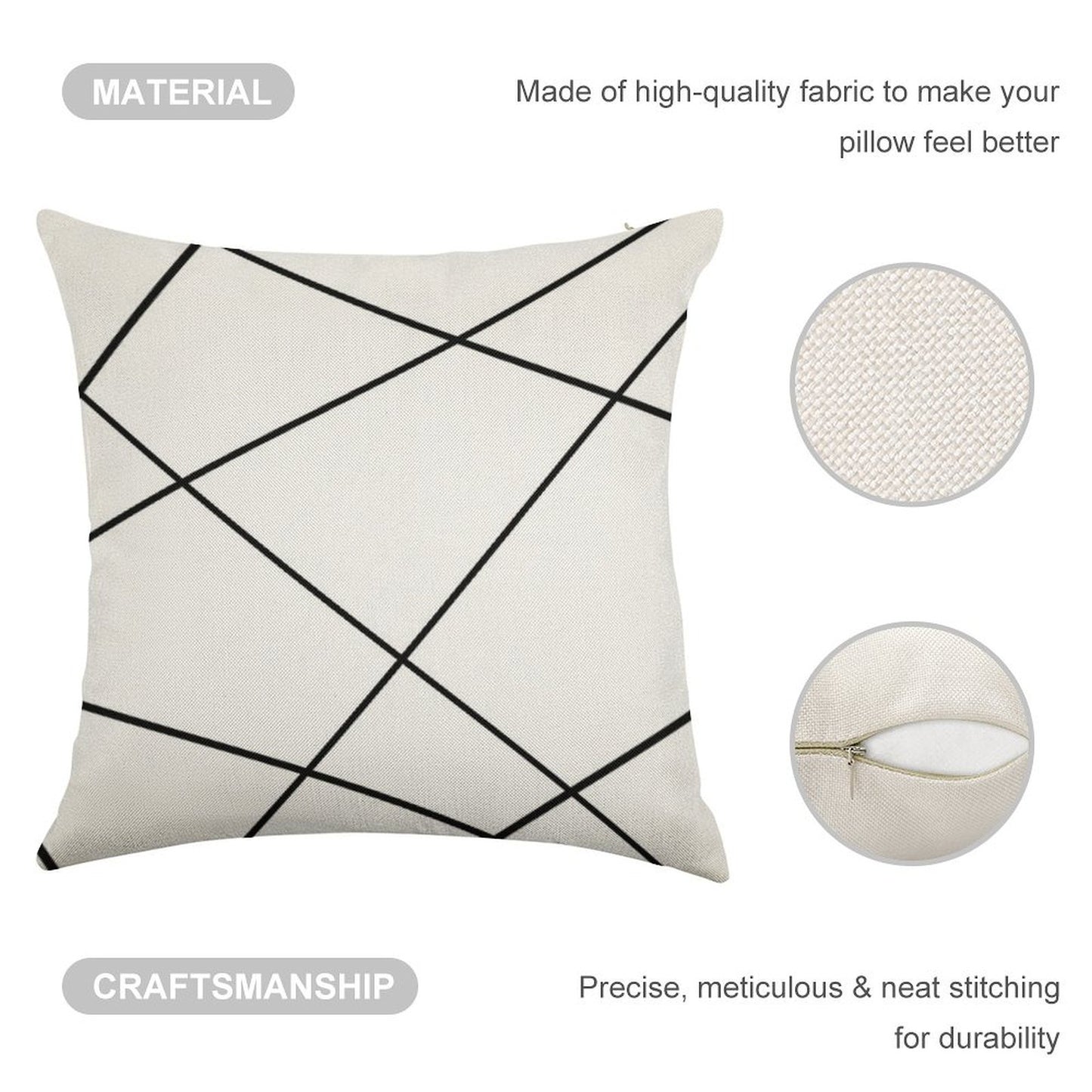 Geometric Abstract - White And Black. Linen Throw Pillow Cover