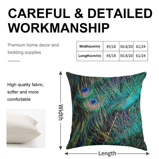 Peacock Feathers Linen Throw Pillow Cover
