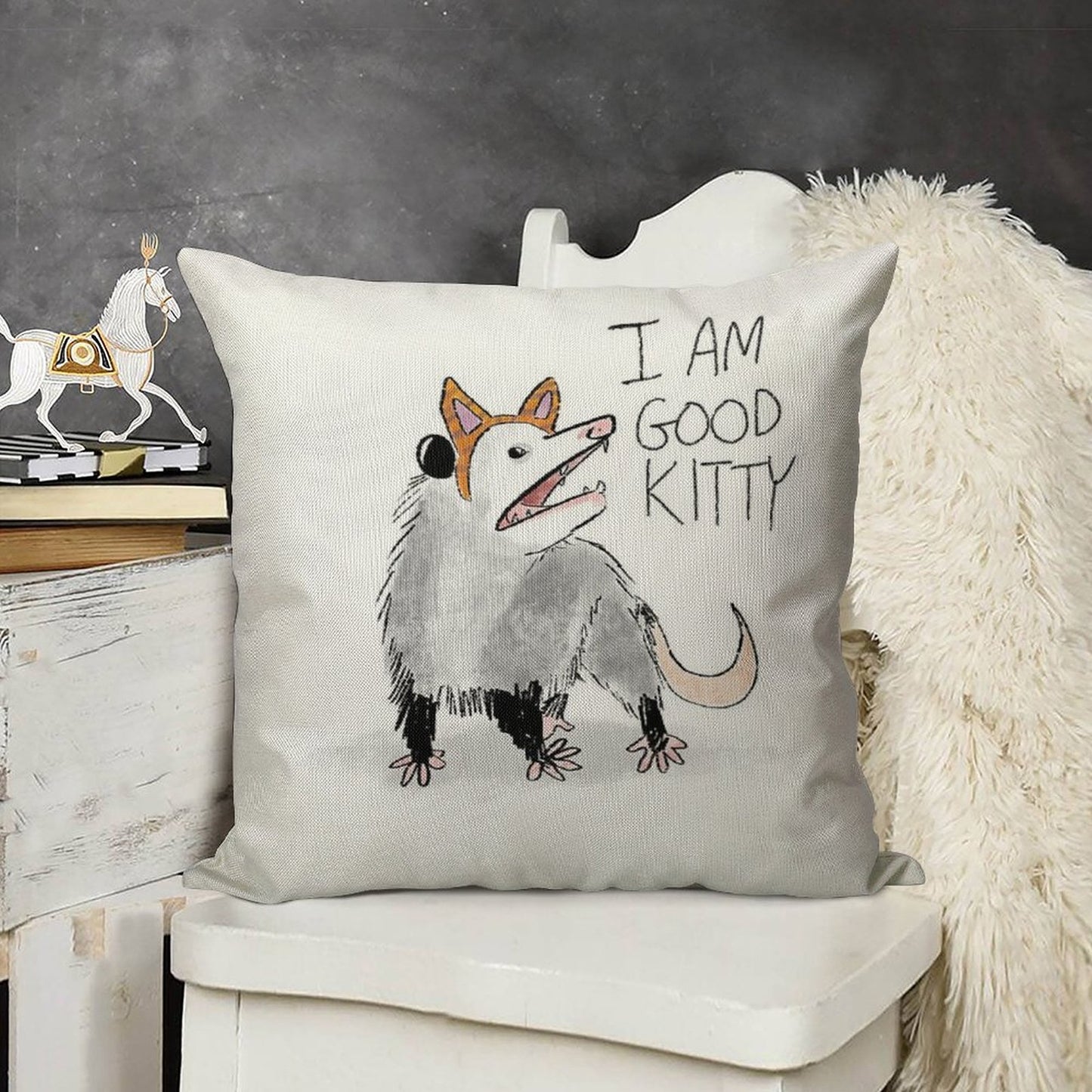 I AM GOOD KITTY Design Linen Throw Pillow Cover