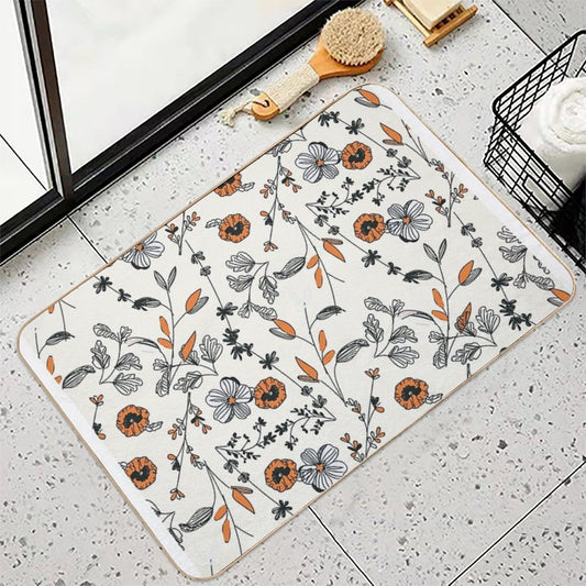 Orange Flower Pattern Stain-Proof Bath Mat