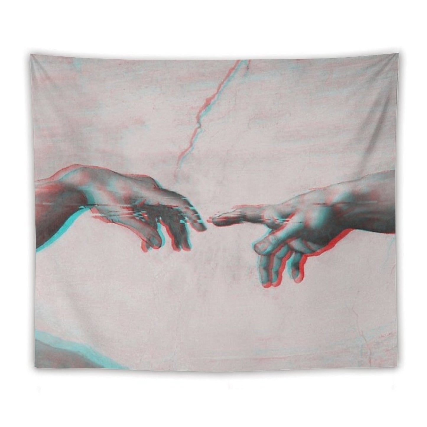 The Creation of Adam in GLITCH - Wall Tapestries Sistine Chapel Near-touching Hands of God And Adam Red Colorized Tapestry