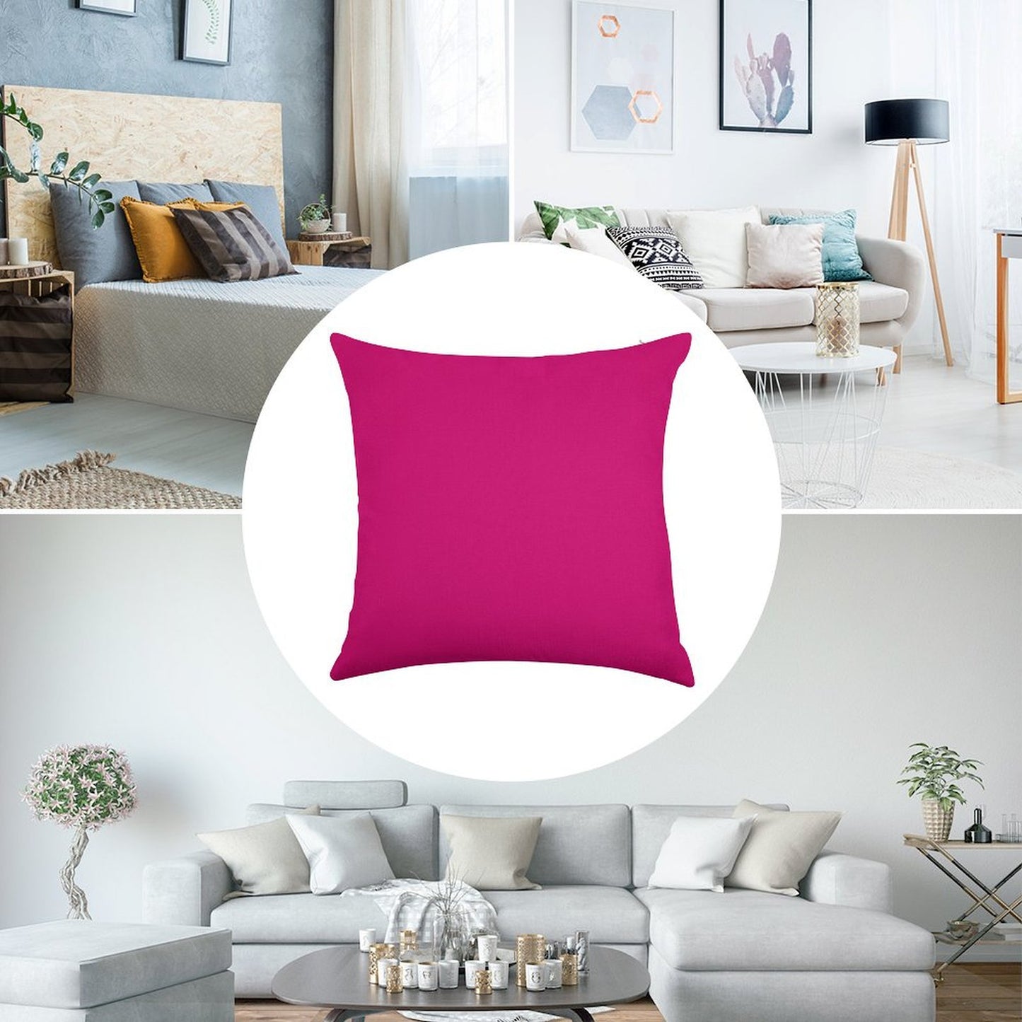 Hot Pink Fuchsia Solid Color Decor Linen Throw Pillow Cover
