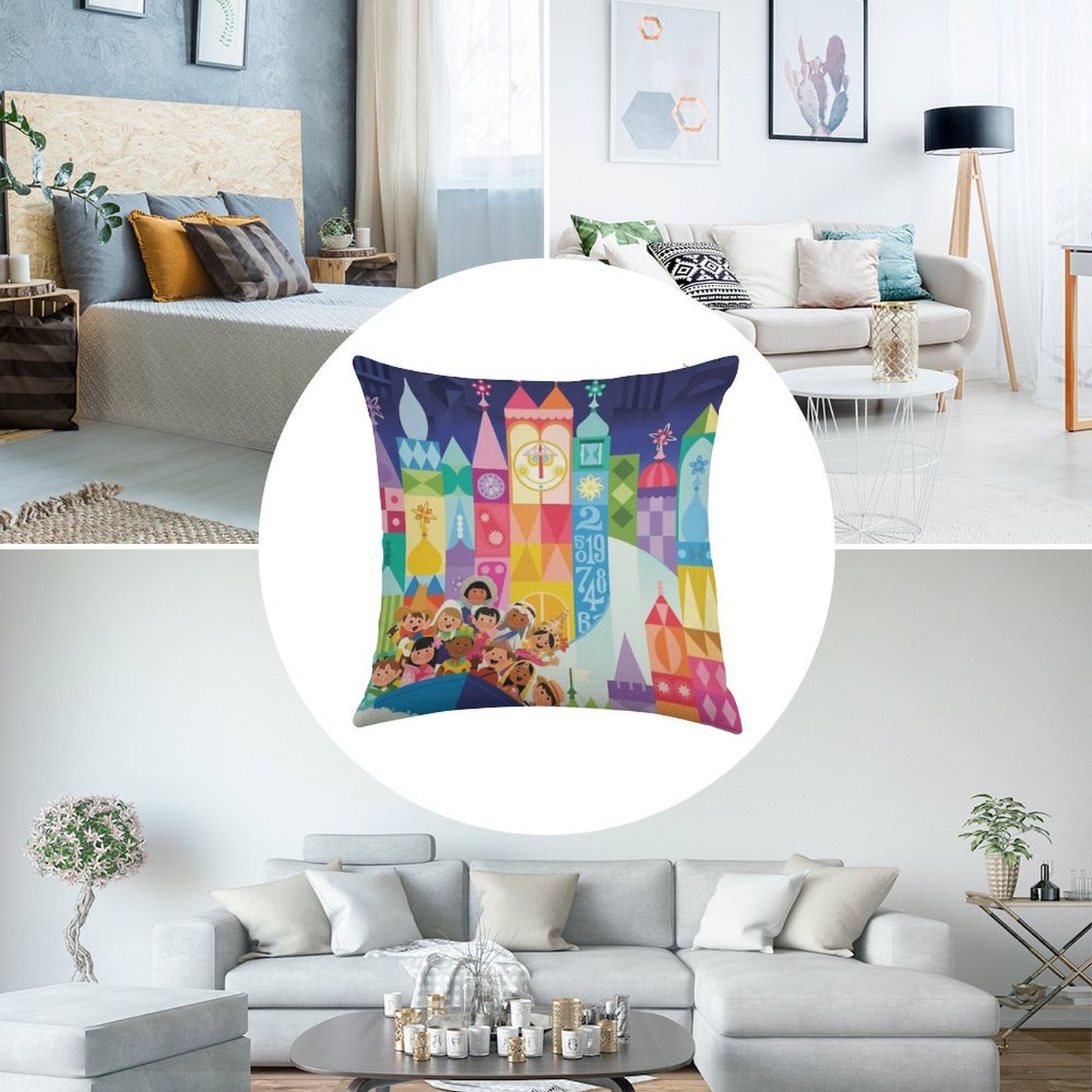 Small World Fantasyland Linen Throw Pillow Cover