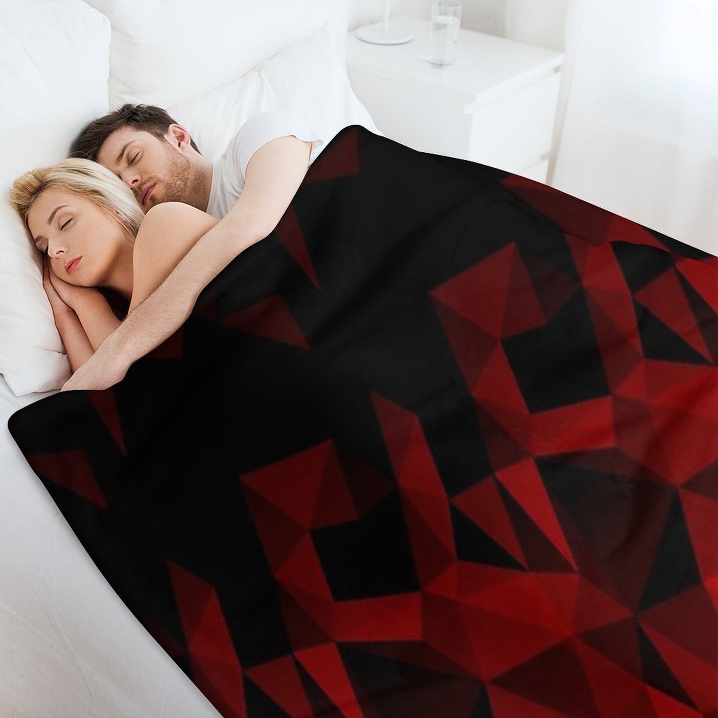 Abstract Polygonal Pattern .Red, Black Triangles. Throw Blanket