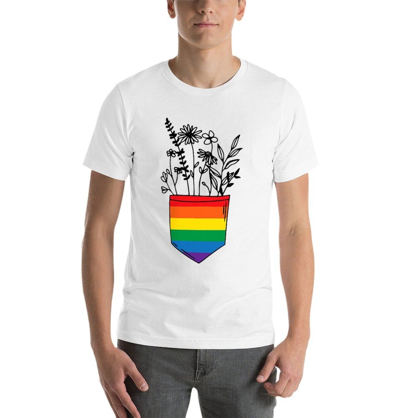 Pocket Flowers Rainbow LGBTQ Pride Month Gay Lesbian Oversized Silhouette T-Shirt