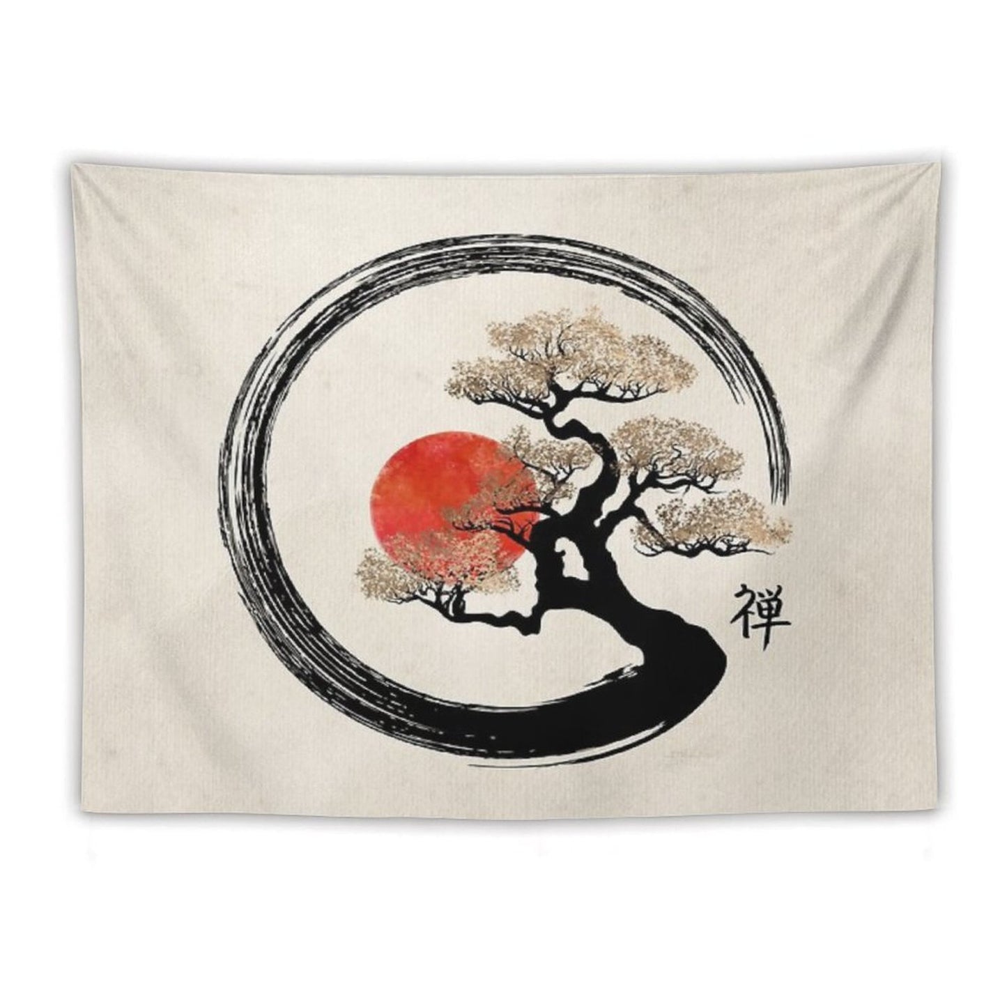 Enso Circle And Bonsai Tree on Canvas Tapestry