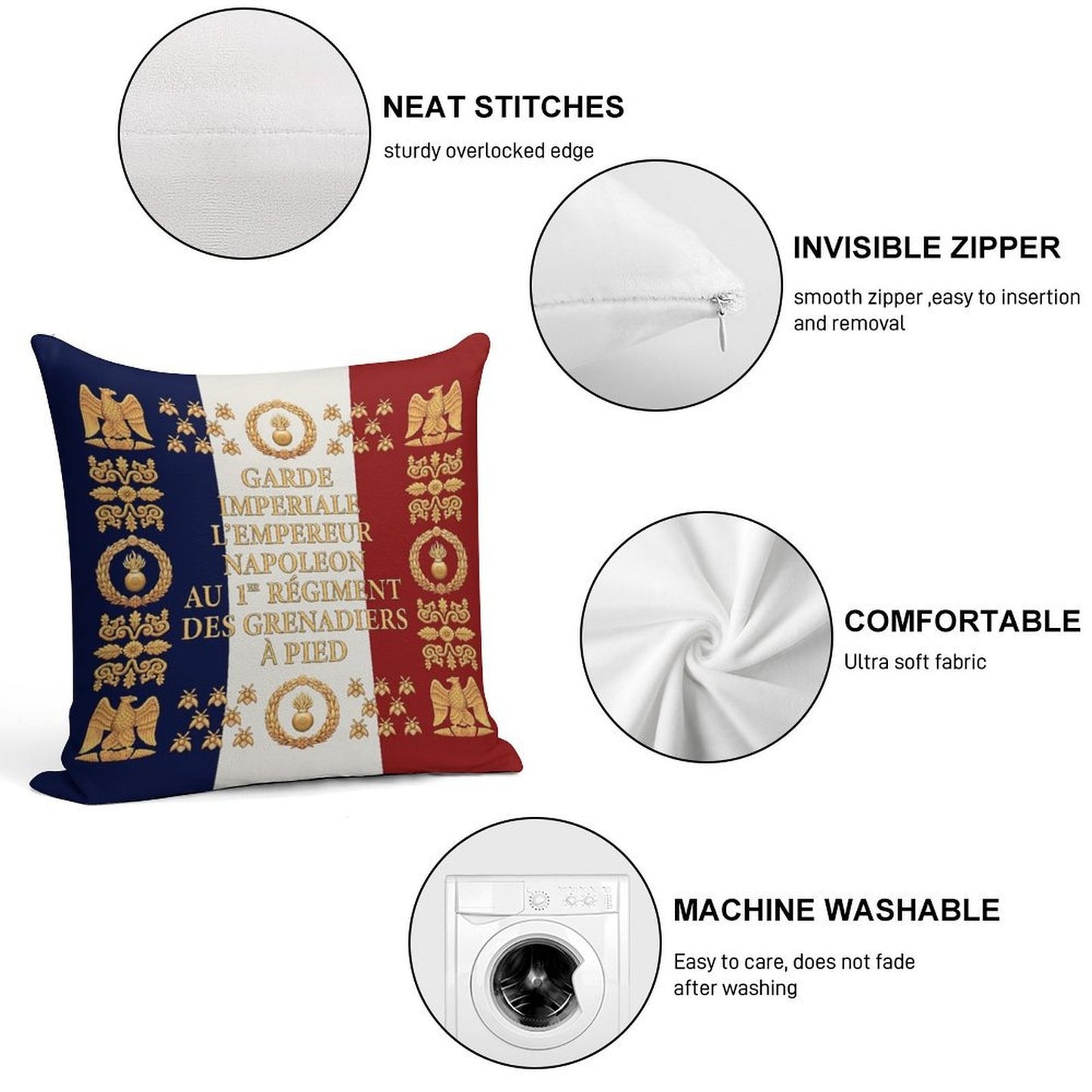 Napoleonic French 1er Garde Imperiale Flag Soft Skin-Friendly Throw Pillow