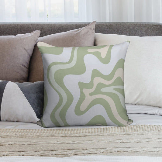 Liquid Swirl Contemporary Abstract in Light Sage Green Grey Almond Soft Short Plush Fabric Throw Pillow