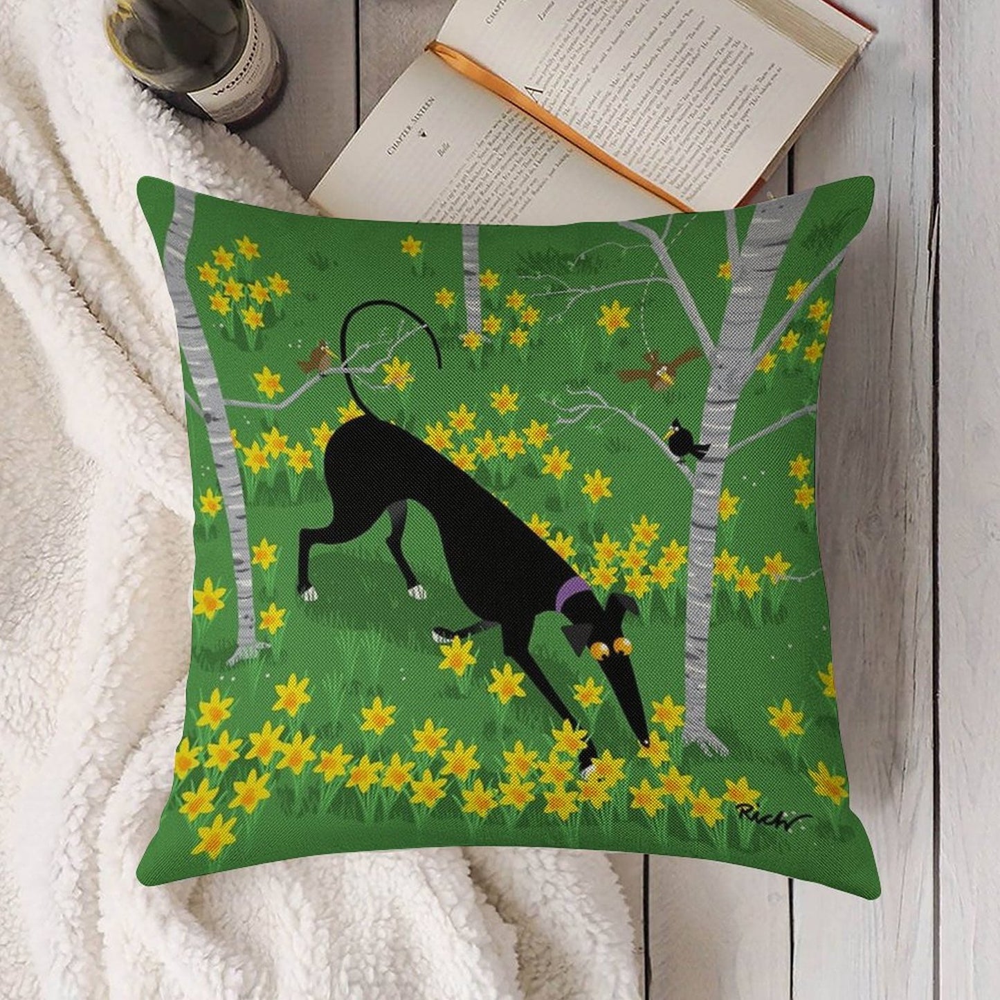 Daffodil Hound Linen Throw Pillow Cover