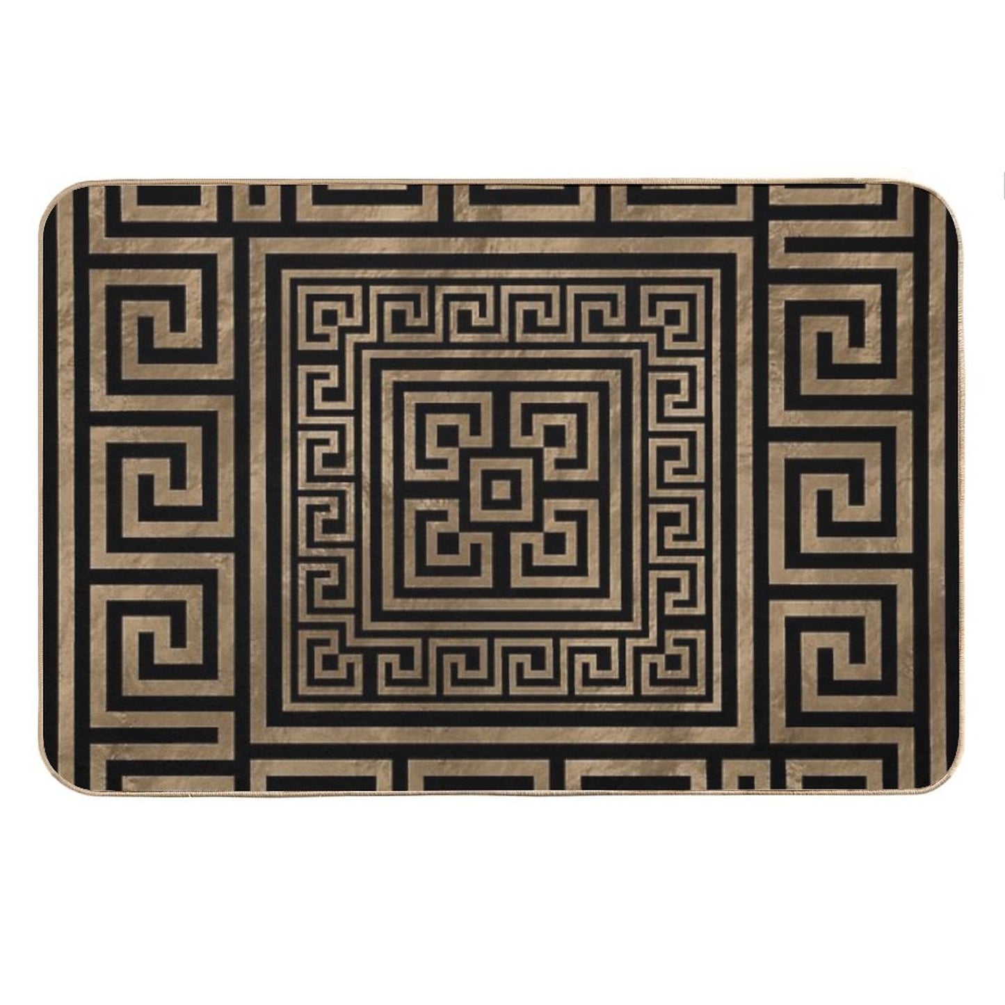 Greek Key Ornament - Greek Meander -Gold on Black Bath Mat
