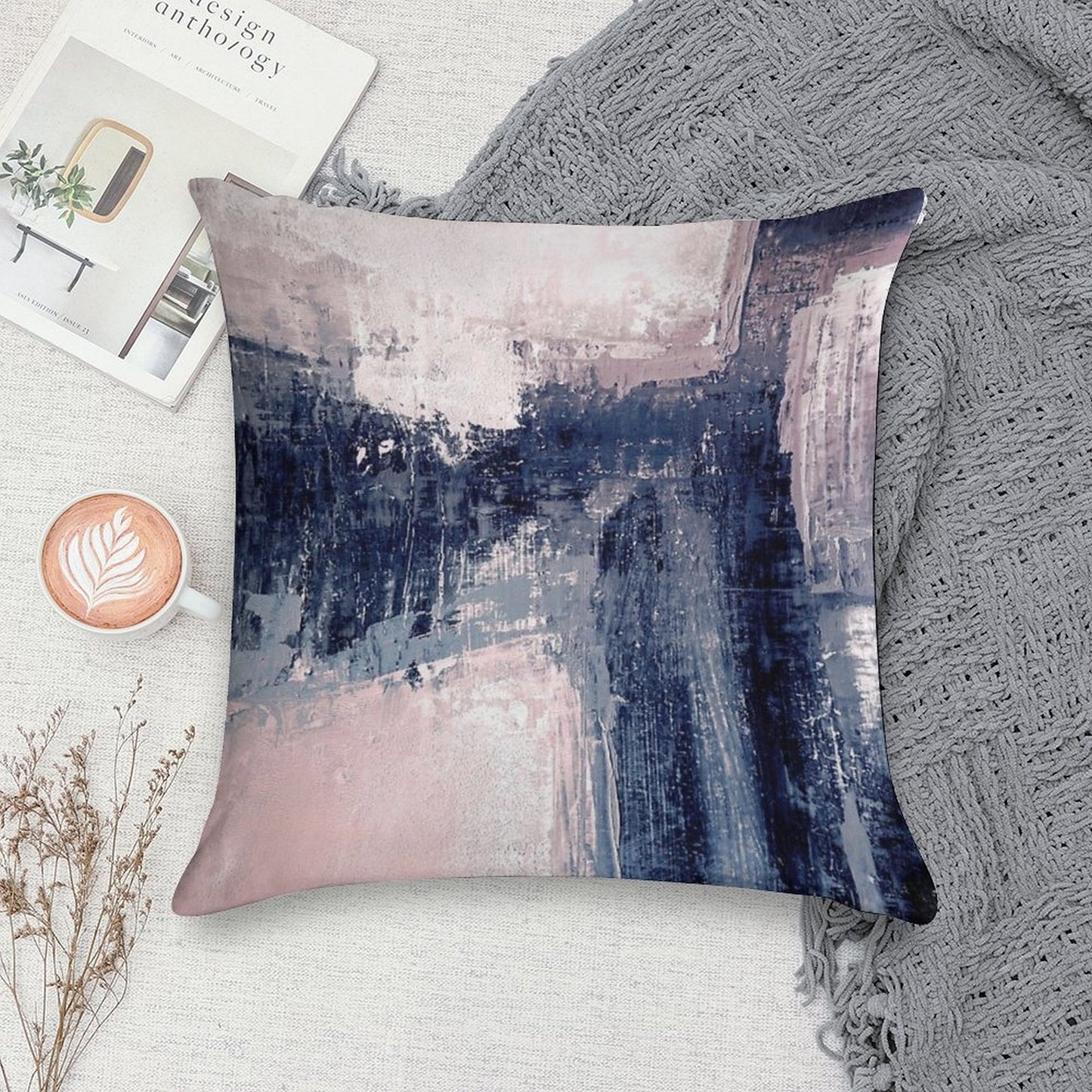 Pink And Navy 1 Soft High-Density Material Throw Pillow