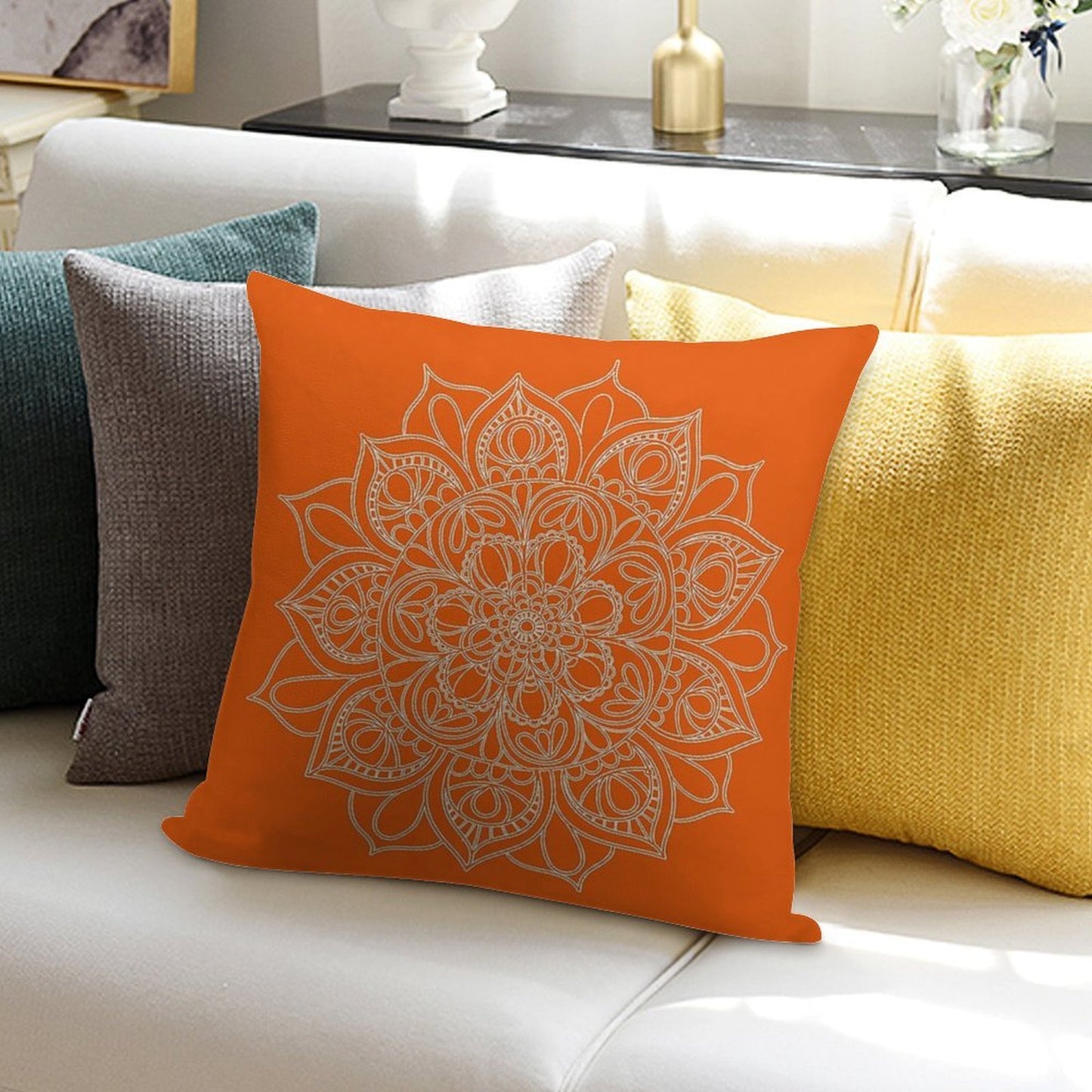 Orange Mandala Soft Multiple Sizes Throw Pillow