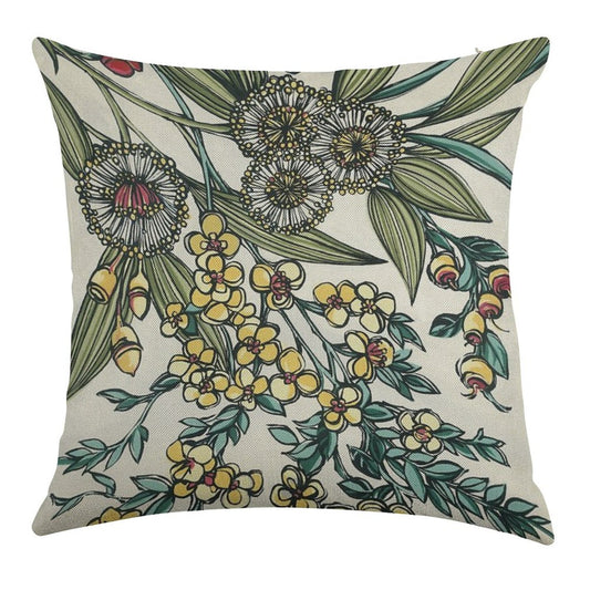 Retro Australian Native Floral Linen Throw Pillow Cover