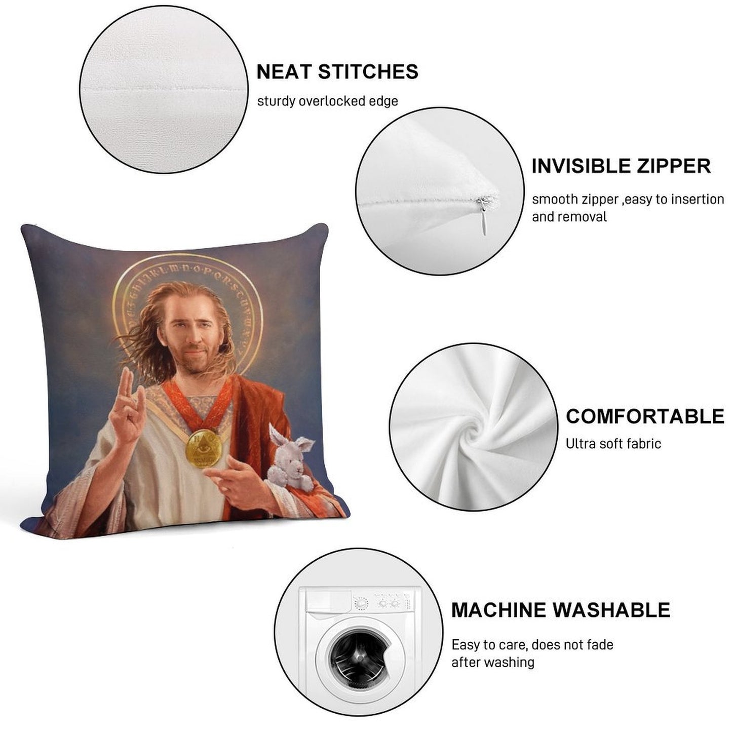 Nicolas Cage, Saint Nicolas of Cage, Nic Cage Original Religious Painting Soft Washable Throw Pillow