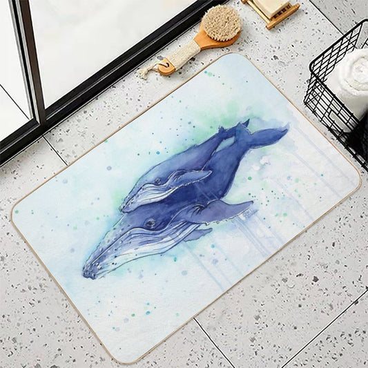 Humpback Whale Mom And Baby Painting Bath Mat
