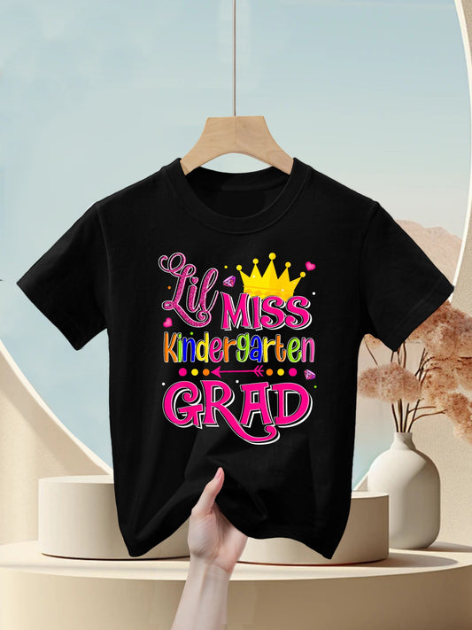 Lil Miss Kindergarten Grad Graduation Funny School Kid Girl Kids T-Shirt