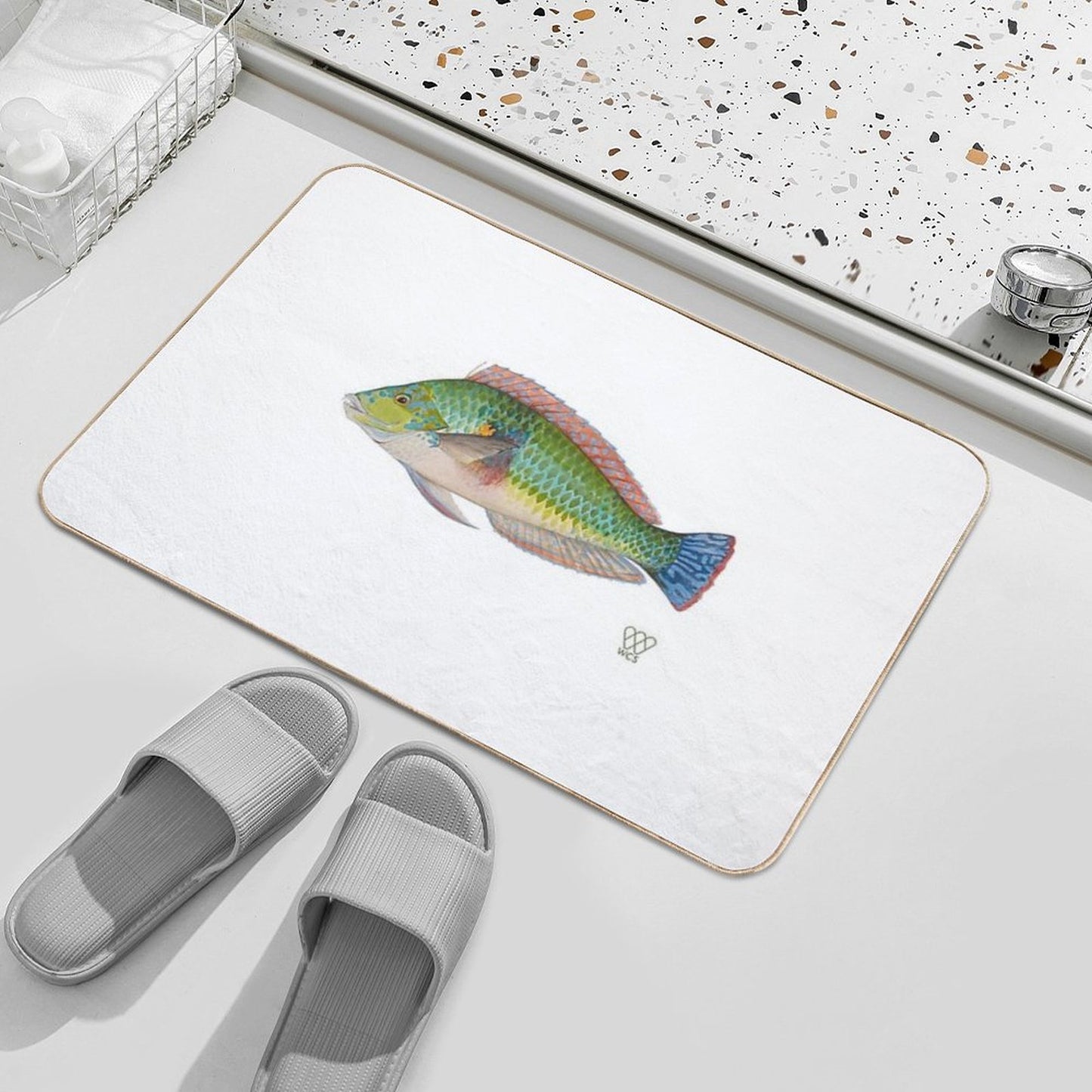 Green Parrot Fish Bath Mat