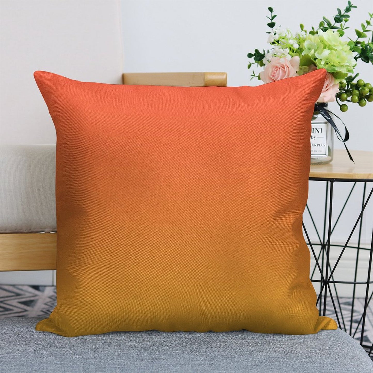Preppy Modern Trendy Abstract Yellow Orange Ombre Linen Throw Pillow Cover