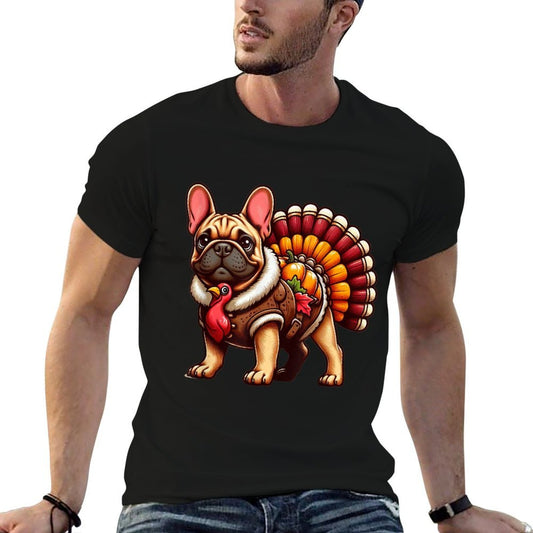 Cute Dog Frenchie Thanksgiving Kidsn Girl Boy Polyester Blend T-Shirt