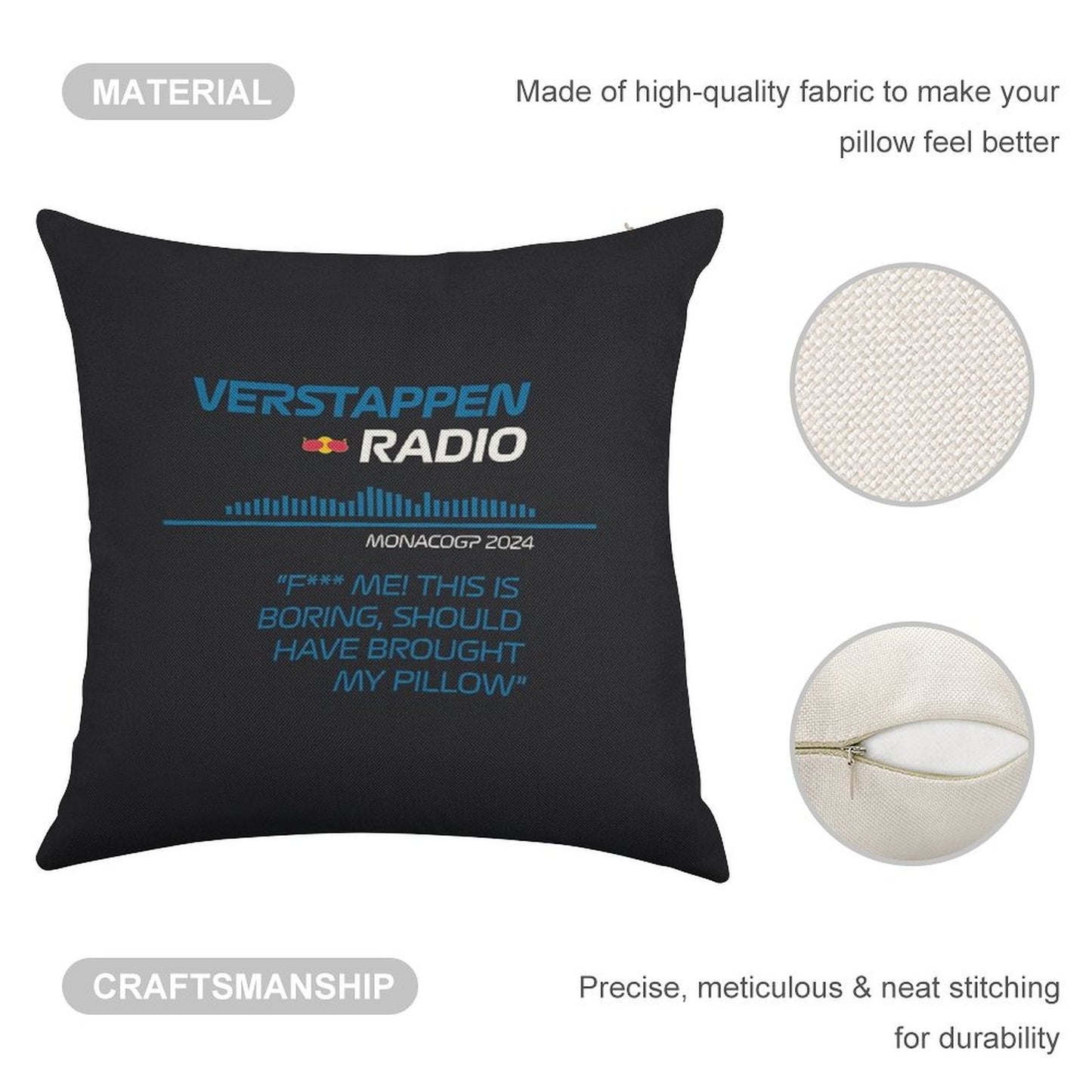Verstappen Radio Monaco - Pillow Linen Throw Pillow Cover