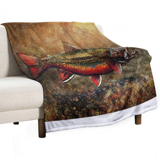 Spawning Male Brook Trout Illustration Throw Blanket